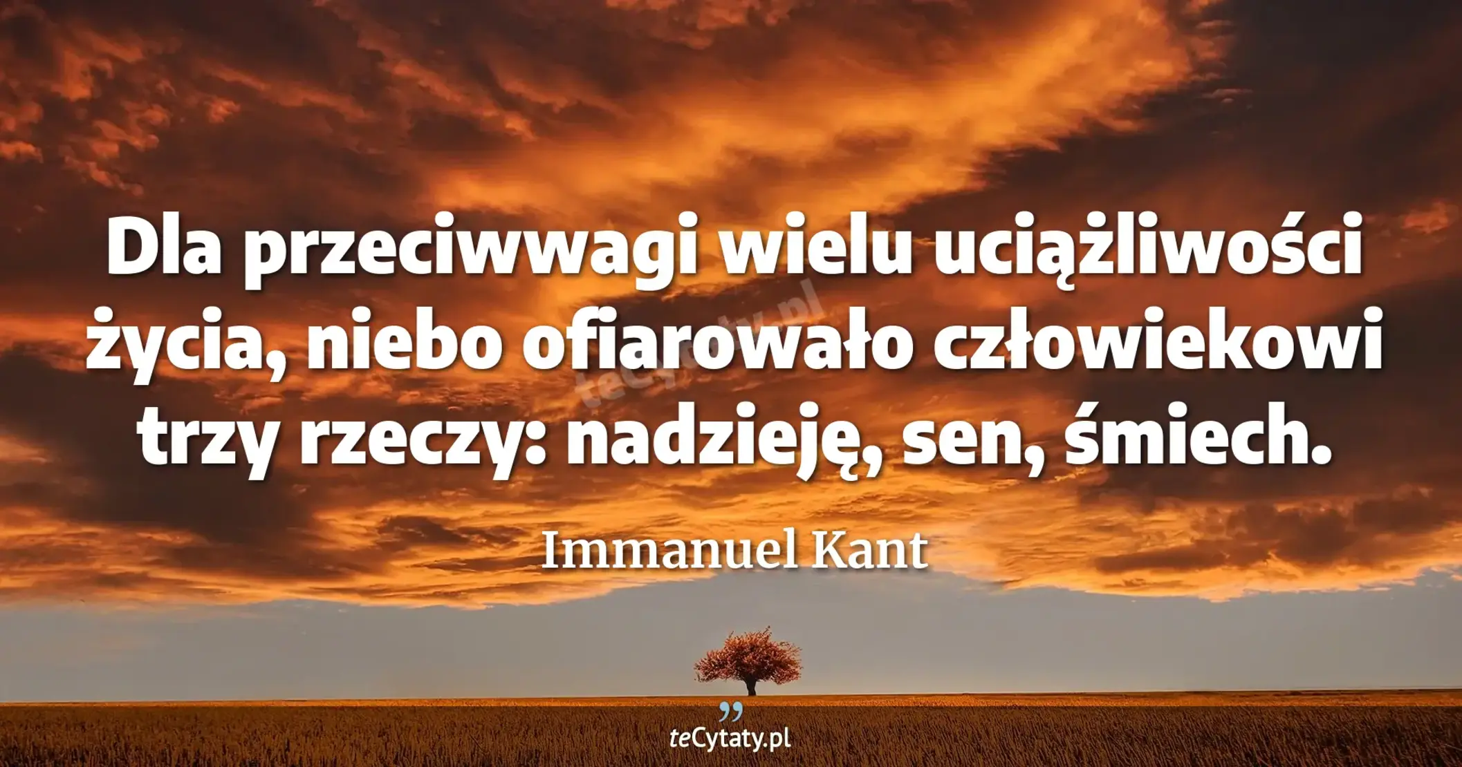 Dla przeciwwagi wielu uciążliwości życia, niebo ofiarowało człowiekowi trzy rzeczy: nadzieję, sen, śmiech. - Immanuel Kant