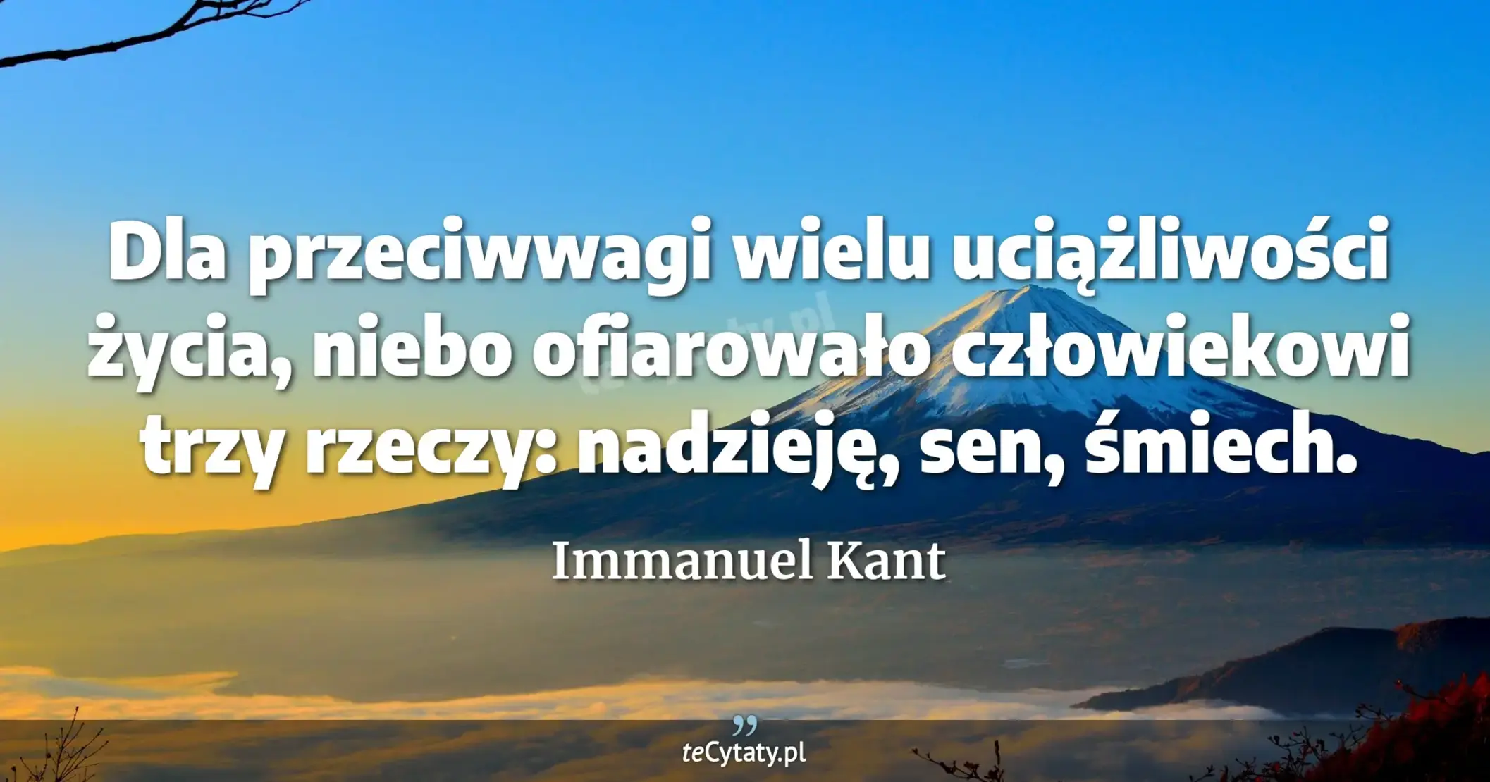 Dla przeciwwagi wielu uciążliwości życia, niebo ofiarowało człowiekowi trzy rzeczy: nadzieję, sen, śmiech. - Immanuel Kant