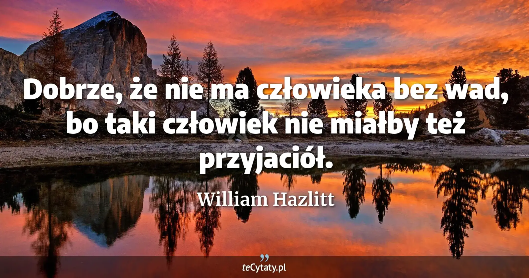 Dobrze, że nie ma człowieka bez wad, bo taki człowiek nie miałby też przyjaciół. - William Hazlitt