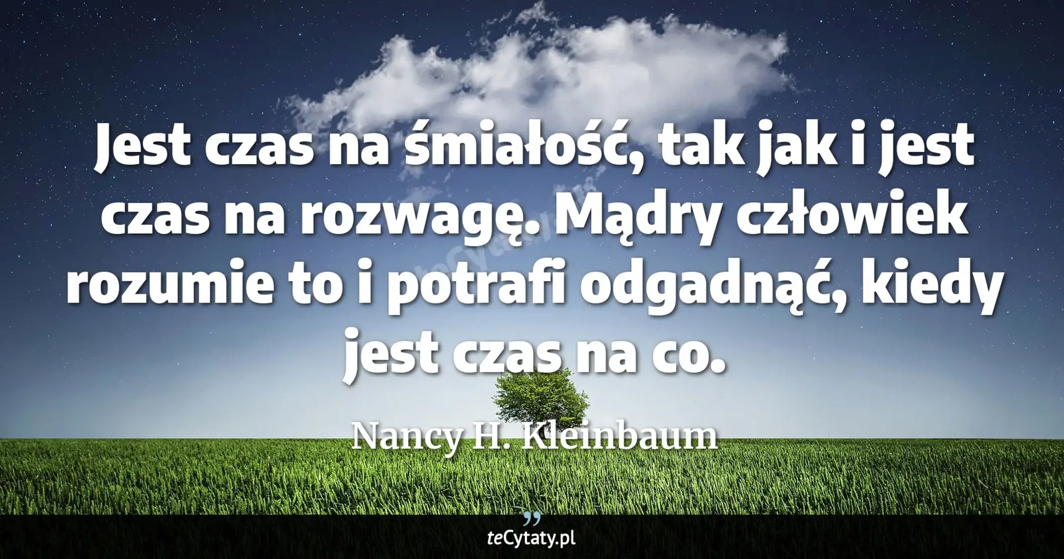 Cytat Nancy H. Kleinbaum: "Jest czas na śmiałość, tak jak i jest czas na rozwagę. Mądry człowiek rozumie to i potrafi odgadnąć,..."