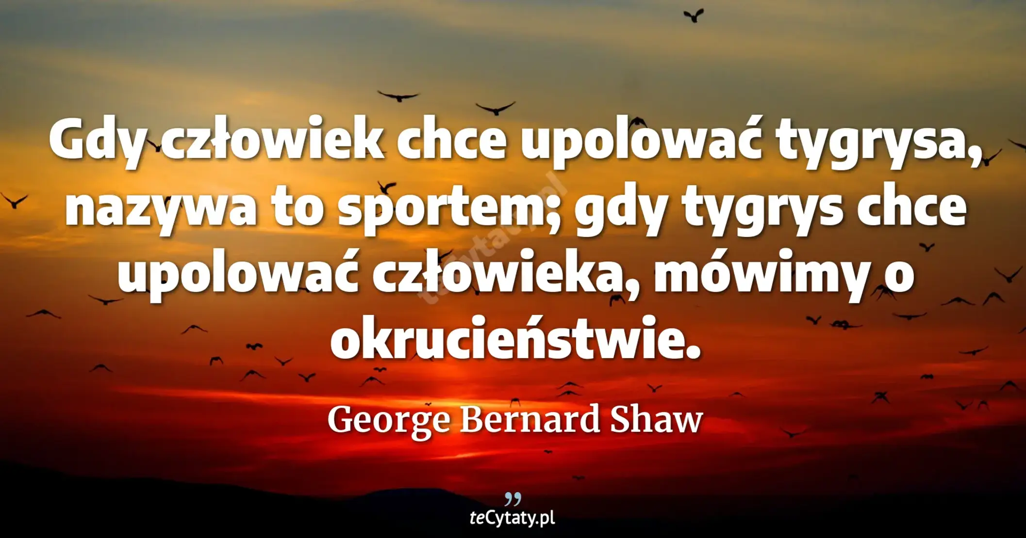 Gdy człowiek chce upolować tygrysa, nazywa to sportem; gdy tygrys chce upolować człowieka, mówimy o okrucieństwie. - George Bernard Shaw