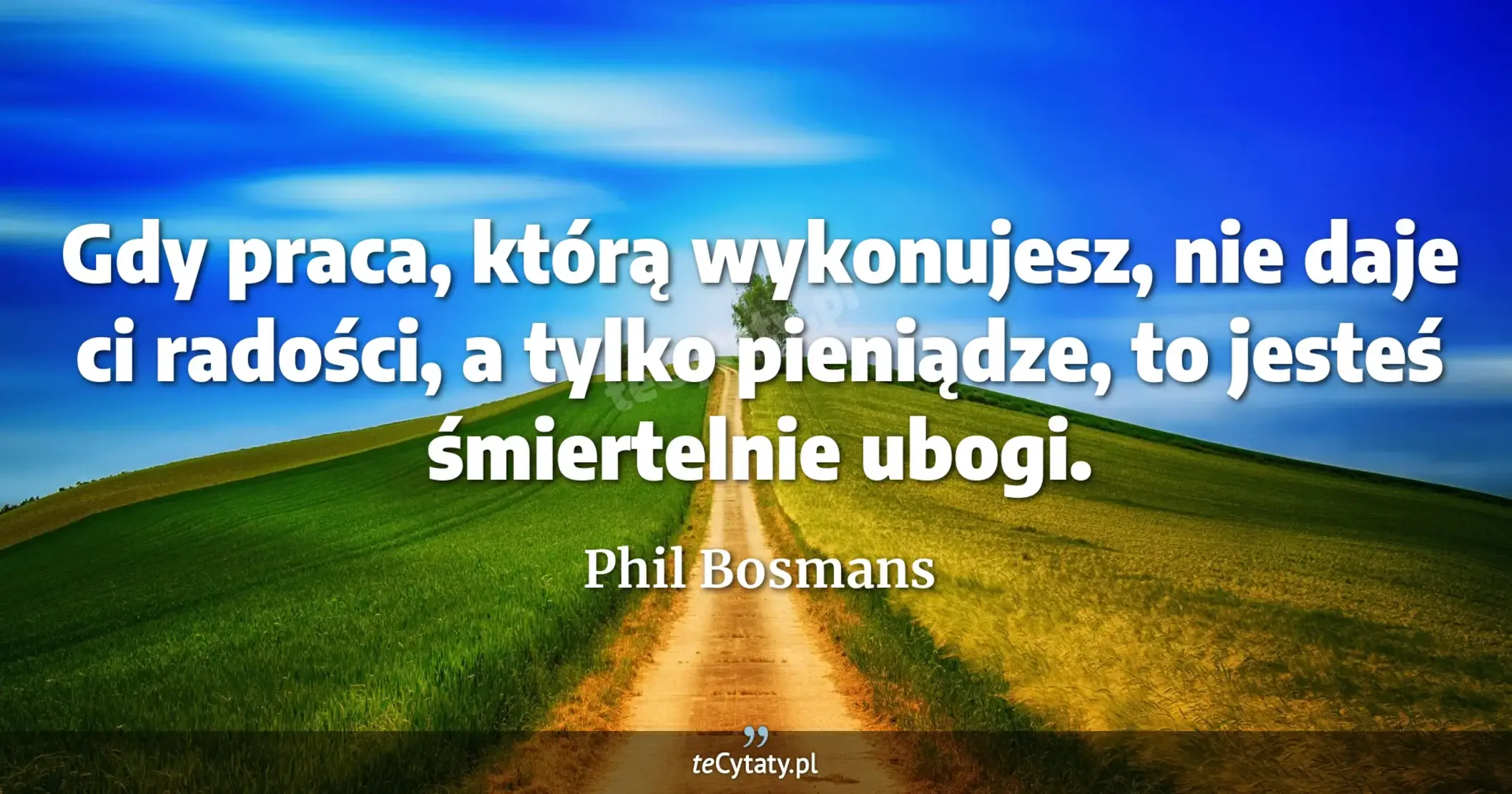 Gdy praca, którą wykonujesz, nie daje ci radości, a tylko pieniądze, to jesteś śmiertelnie ubogi. - Phil Bosmans
