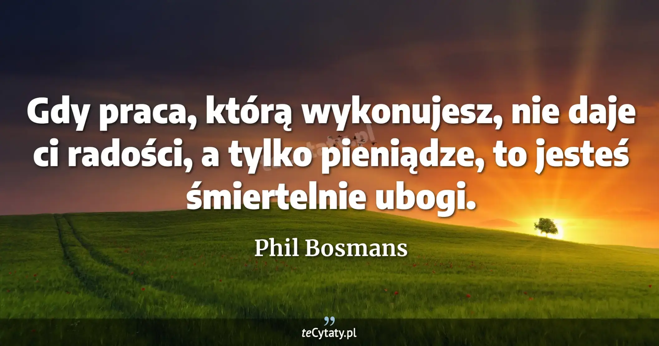 Gdy praca, którą wykonujesz, nie daje ci radości, a tylko pieniądze, to jesteś śmiertelnie ubogi. - Phil Bosmans