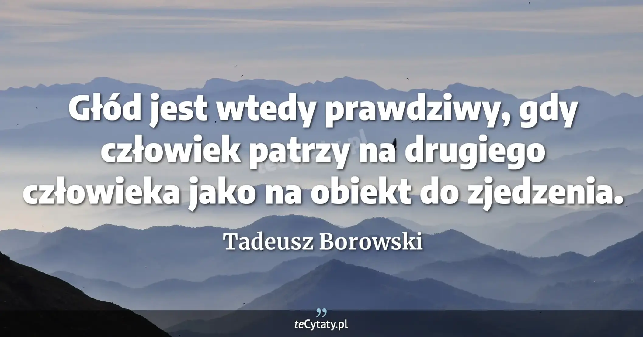 Głód jest wtedy prawdziwy, gdy człowiek patrzy na drugiego człowieka jako na obiekt do zjedzenia. - Tadeusz Borowski
