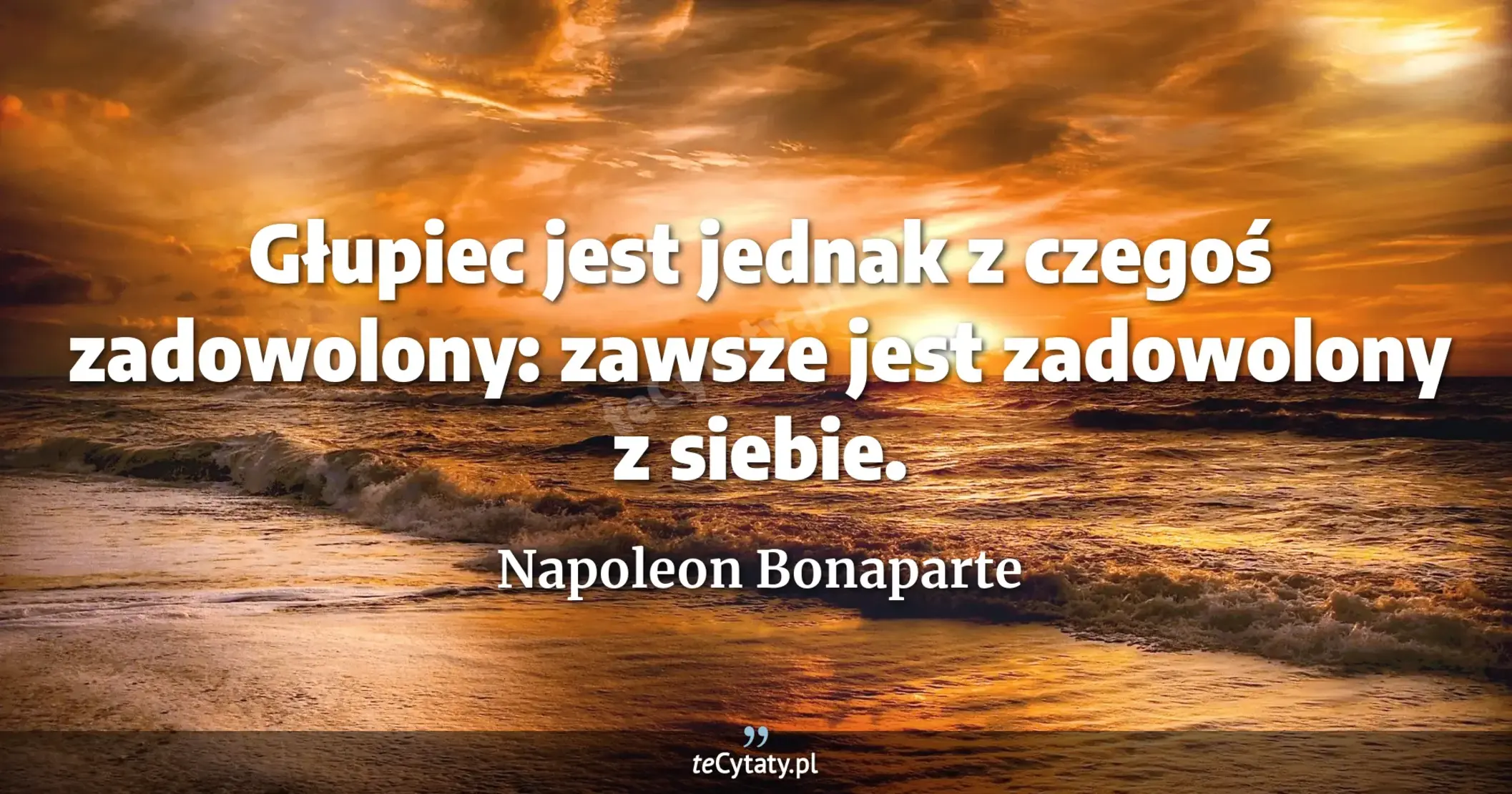 Głupiec jest jednak z czegoś zadowolony: zawsze jest zadowolony z siebie. - Napoleon Bonaparte
