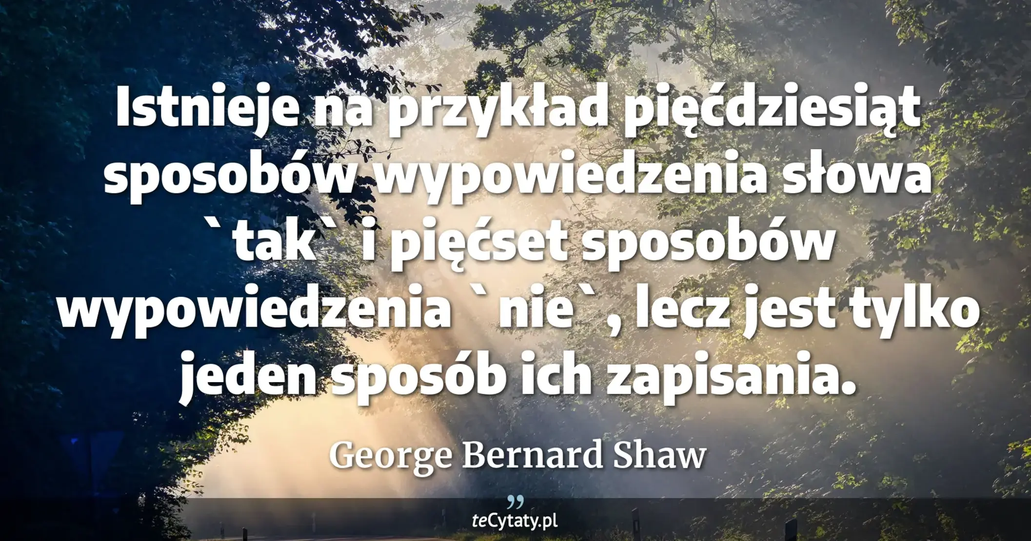 Istnieje na przykład pięćdziesiąt sposobów wypowiedzenia słowa `tak` i pięćset sposobów wypowiedzenia `nie`, lecz jest tylko jeden sposób ich zapisania. - George Bernard Shaw