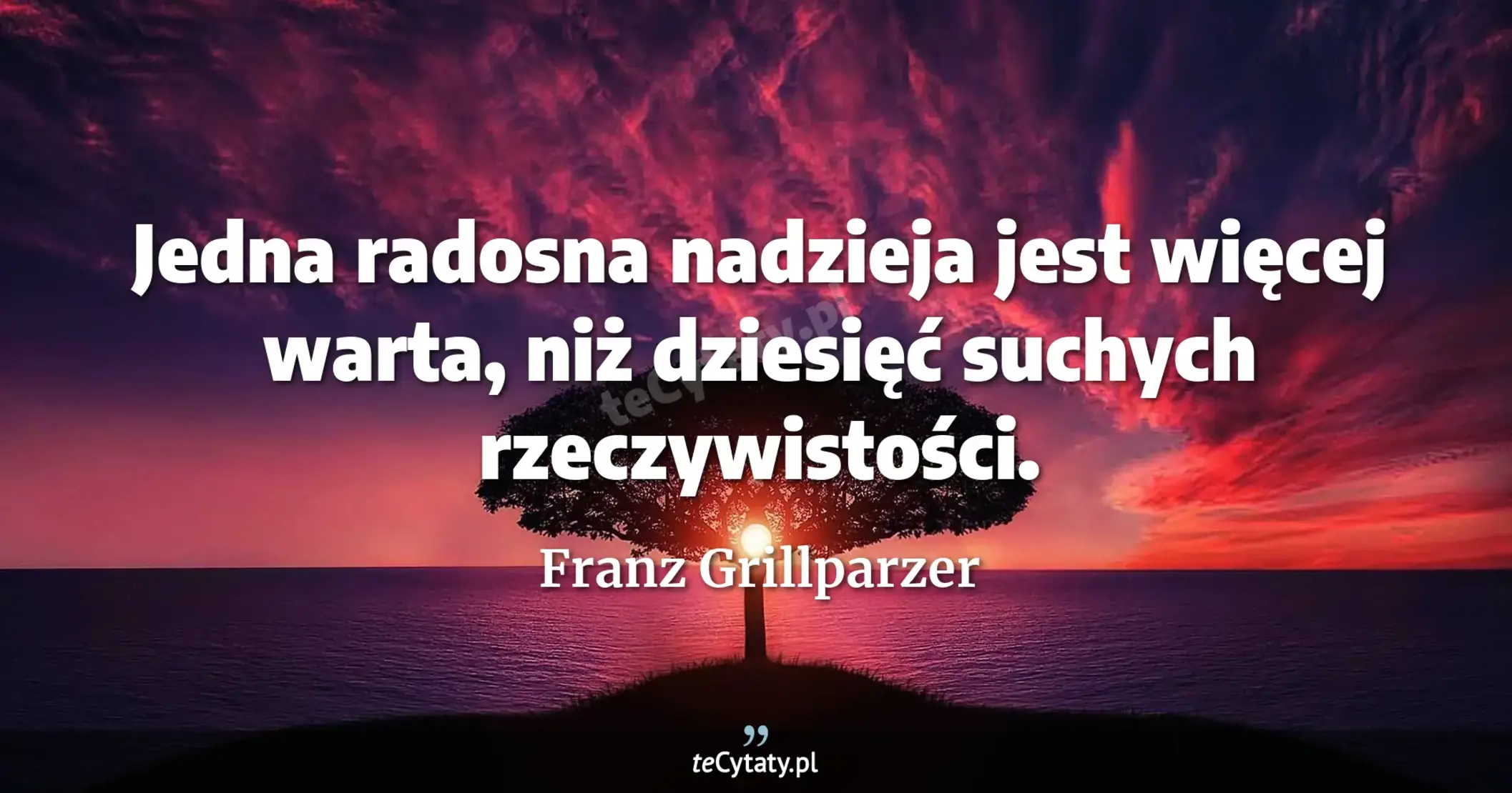 Jedna radosna nadzieja jest więcej warta, niż dziesięć suchych rzeczywistości. - Franz Grillparzer