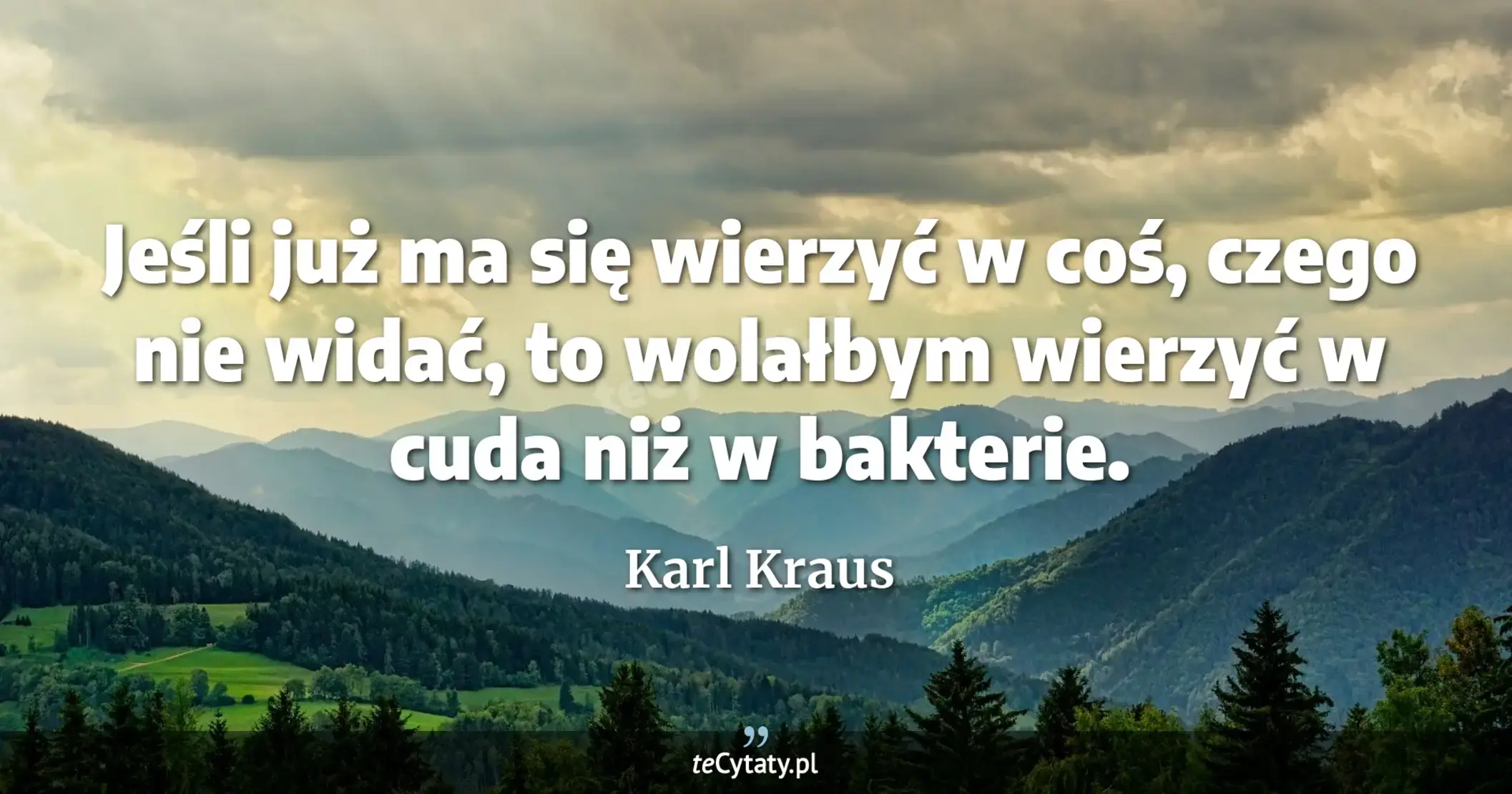 Jeśli już ma się wierzyć w coś, czego nie widać, to wolałbym wierzyć w cuda niż w bakterie. - Karl Kraus