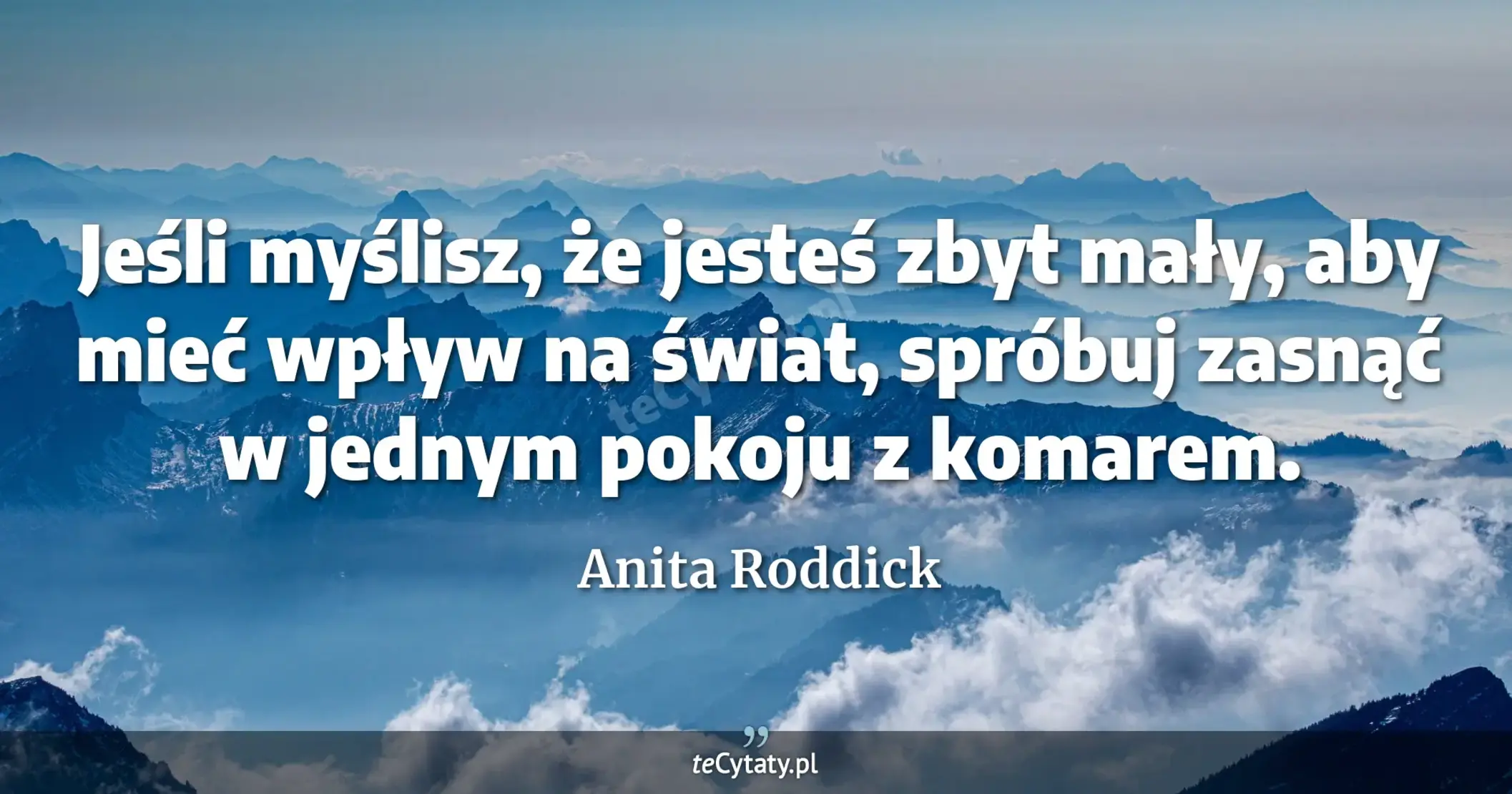 Jeśli myślisz, że jesteś zbyt mały, aby mieć wpływ na świat, spróbuj zasnąć w jednym pokoju z komarem. - Anita Roddick