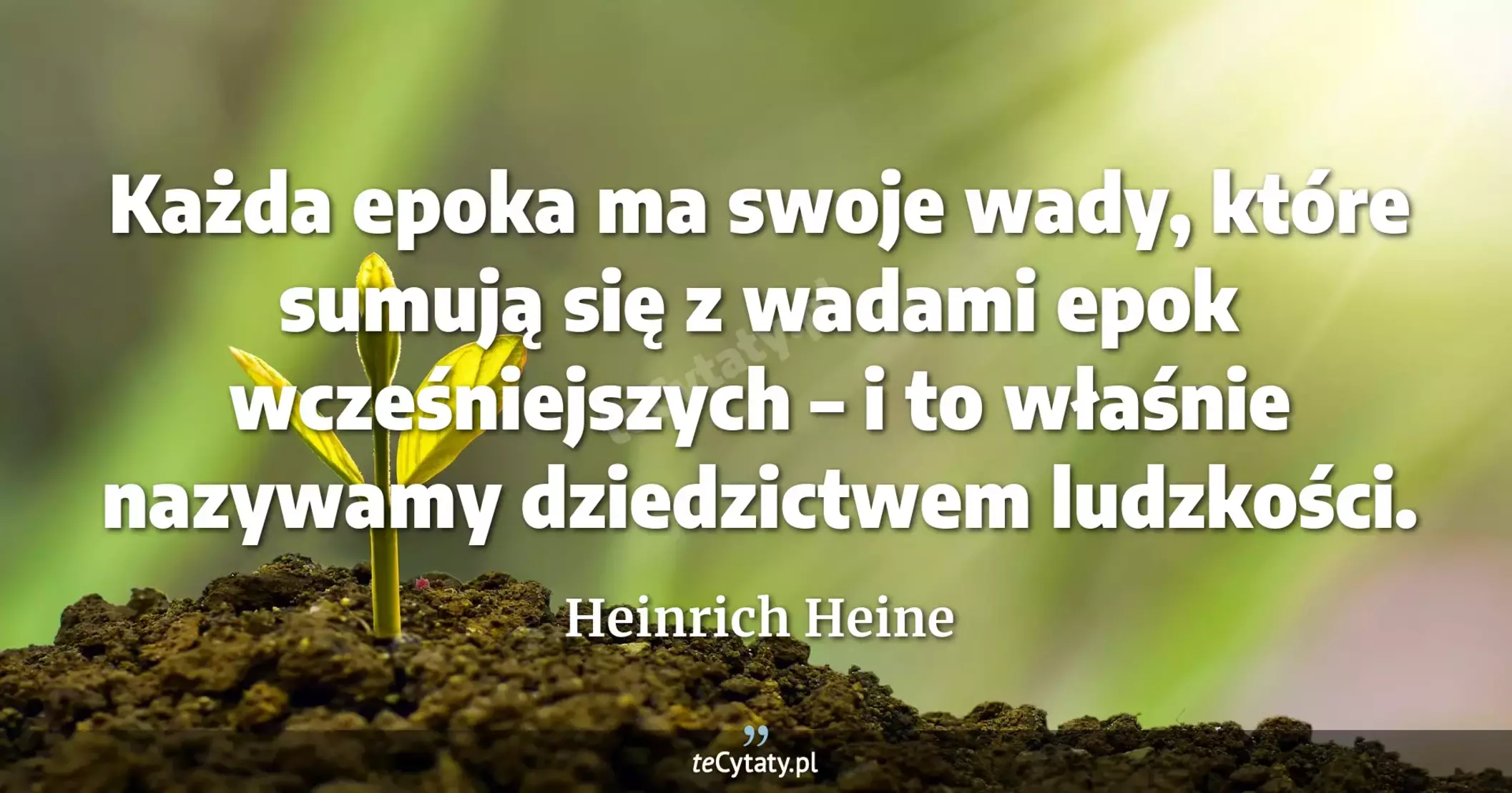 Każda epoka ma swoje wady, które sumują się z wadami epok wcześniejszych – i to właśnie nazywamy dziedzictwem ludzkości. - Heinrich Heine