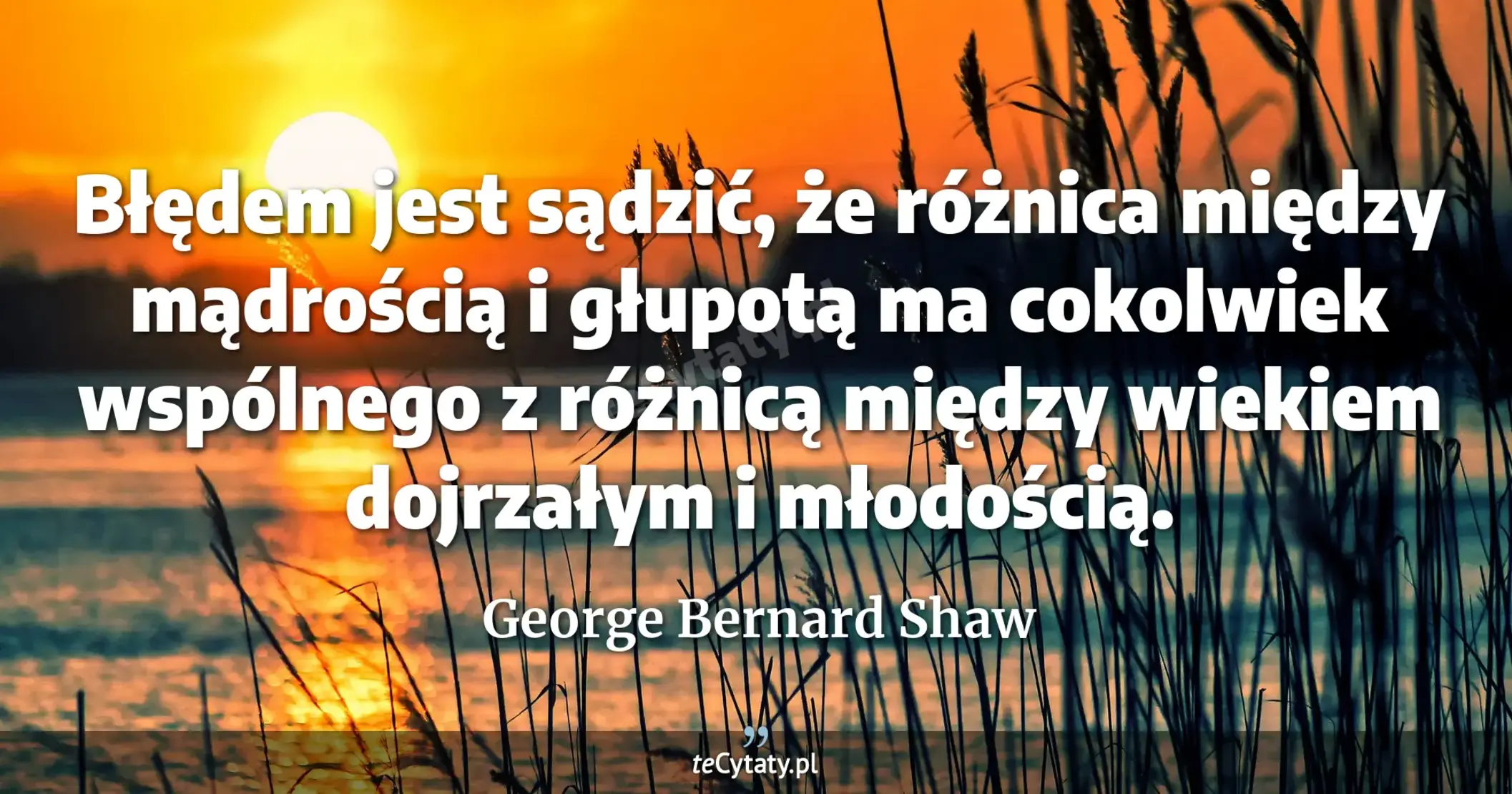 Błędem jest sądzić, że różnica między mądrością i głupotą ma cokolwiek wspólnego z różnicą między wiekiem dojrzałym i młodością. - George Bernard Shaw