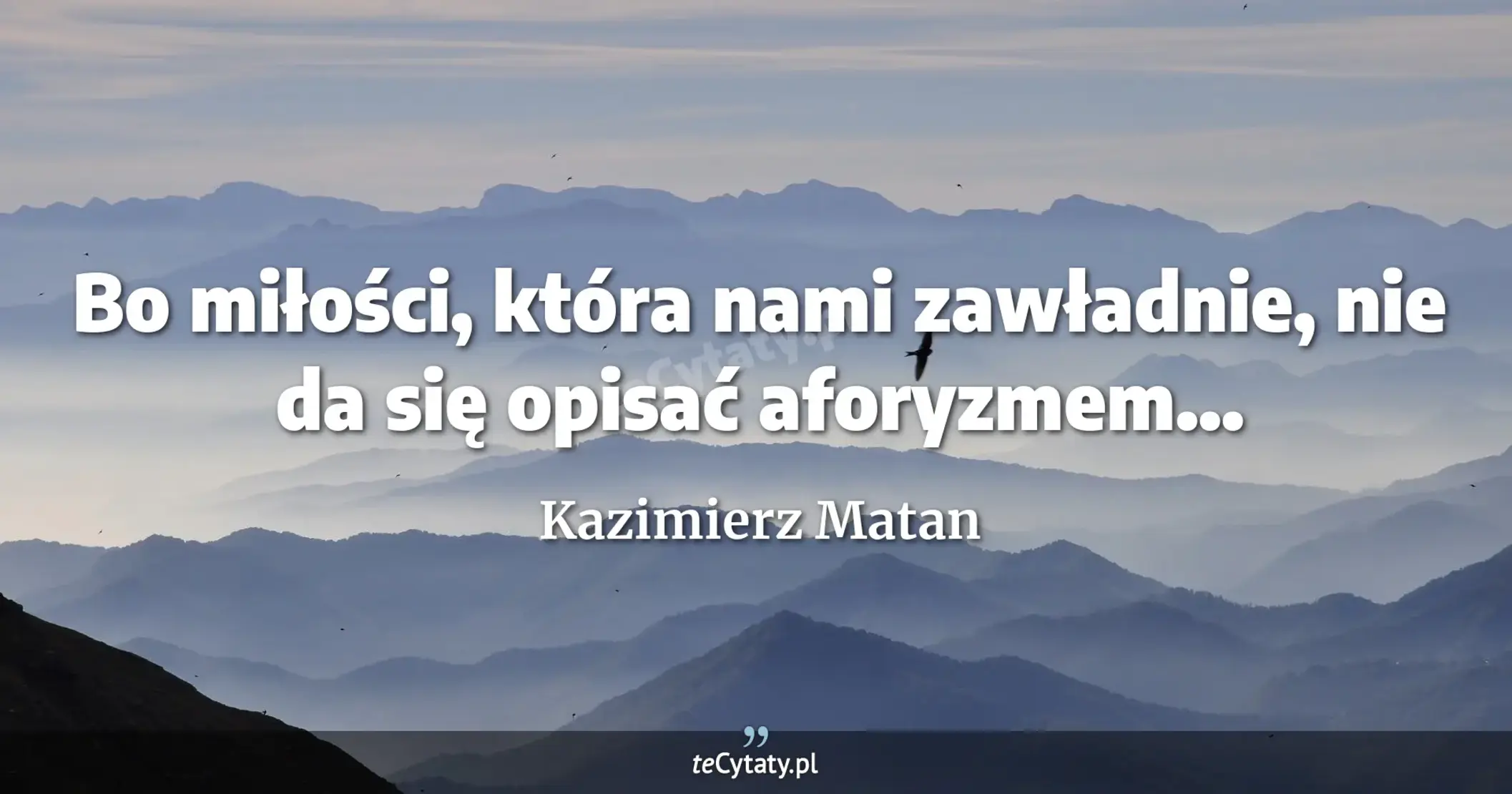 Bo miłości, która nami zawładnie, nie da się opisać aforyzmem... - Kazimierz Matan
