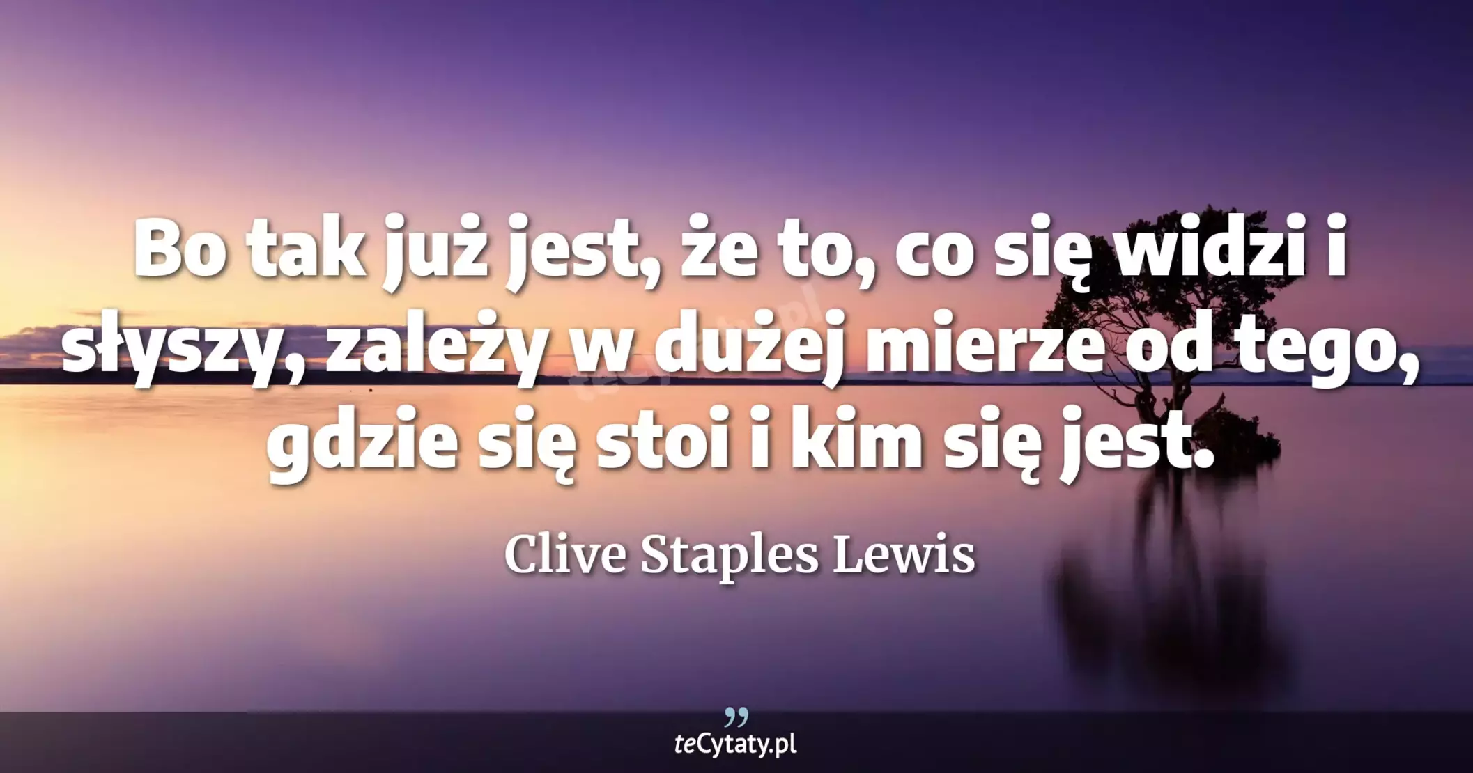 Bo tak już jest, że to, co się widzi i słyszy, zależy w dużej mierze od tego, gdzie się stoi i kim się jest. - Clive Staples Lewis