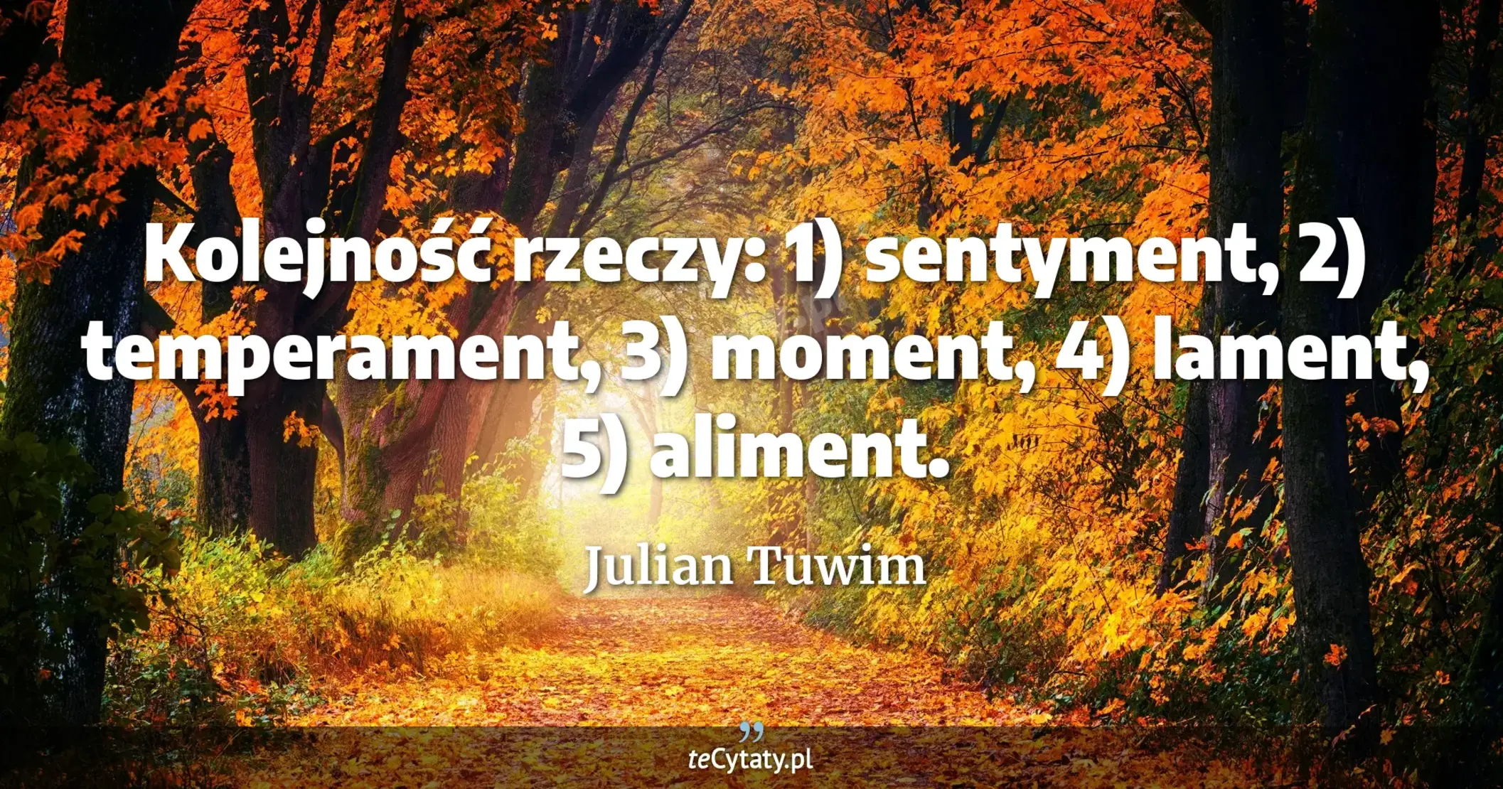Kolejność rzeczy: 1) sentyment, 2) temperament, 3) moment, 4) lament, 5) aliment. - Julian Tuwim