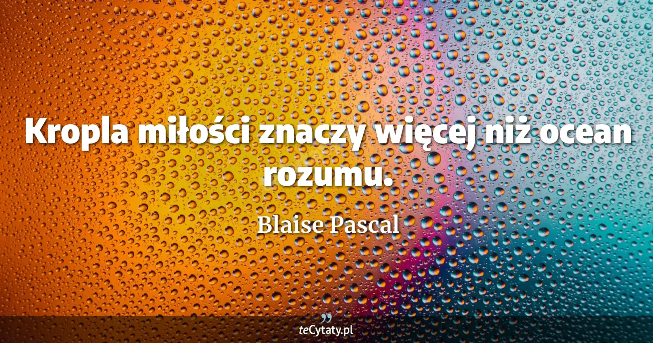 Kropla miłości znaczy więcej niż ocean rozumu. - Blaise Pascal