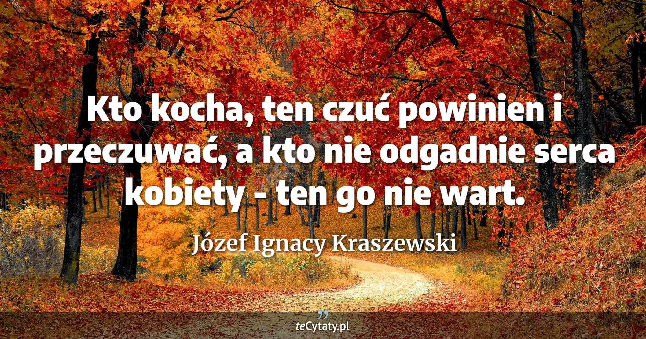 Kto kocha, ten czuć powinien i przeczuwać, a kto nie odgadnie serca kobiety - ten go nie wart. - Józef Ignacy Kraszewski