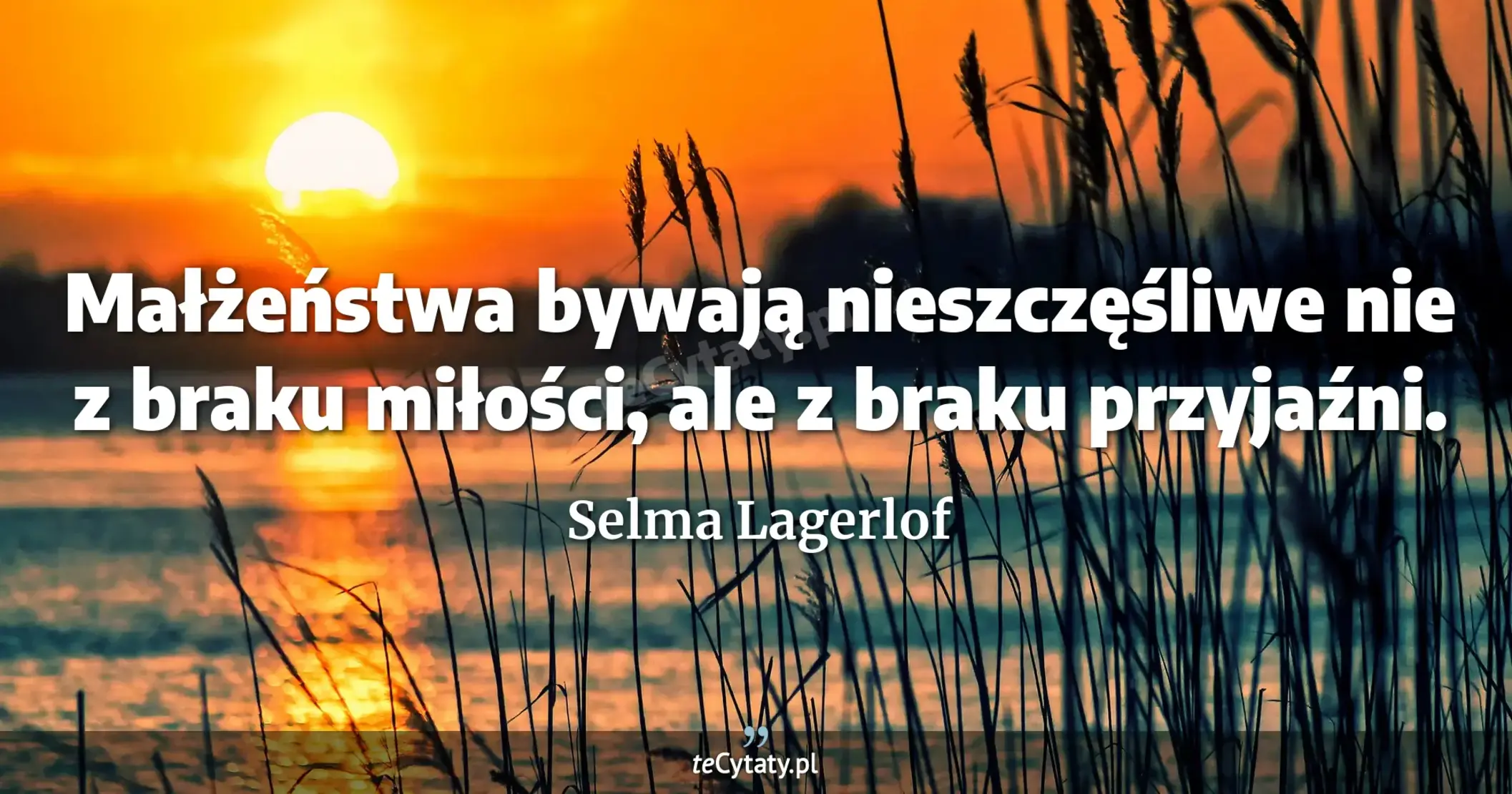 Małżeństwa bywają nieszczęśliwe nie z braku miłości, ale z braku przyjaźni. - Selma Lagerlof