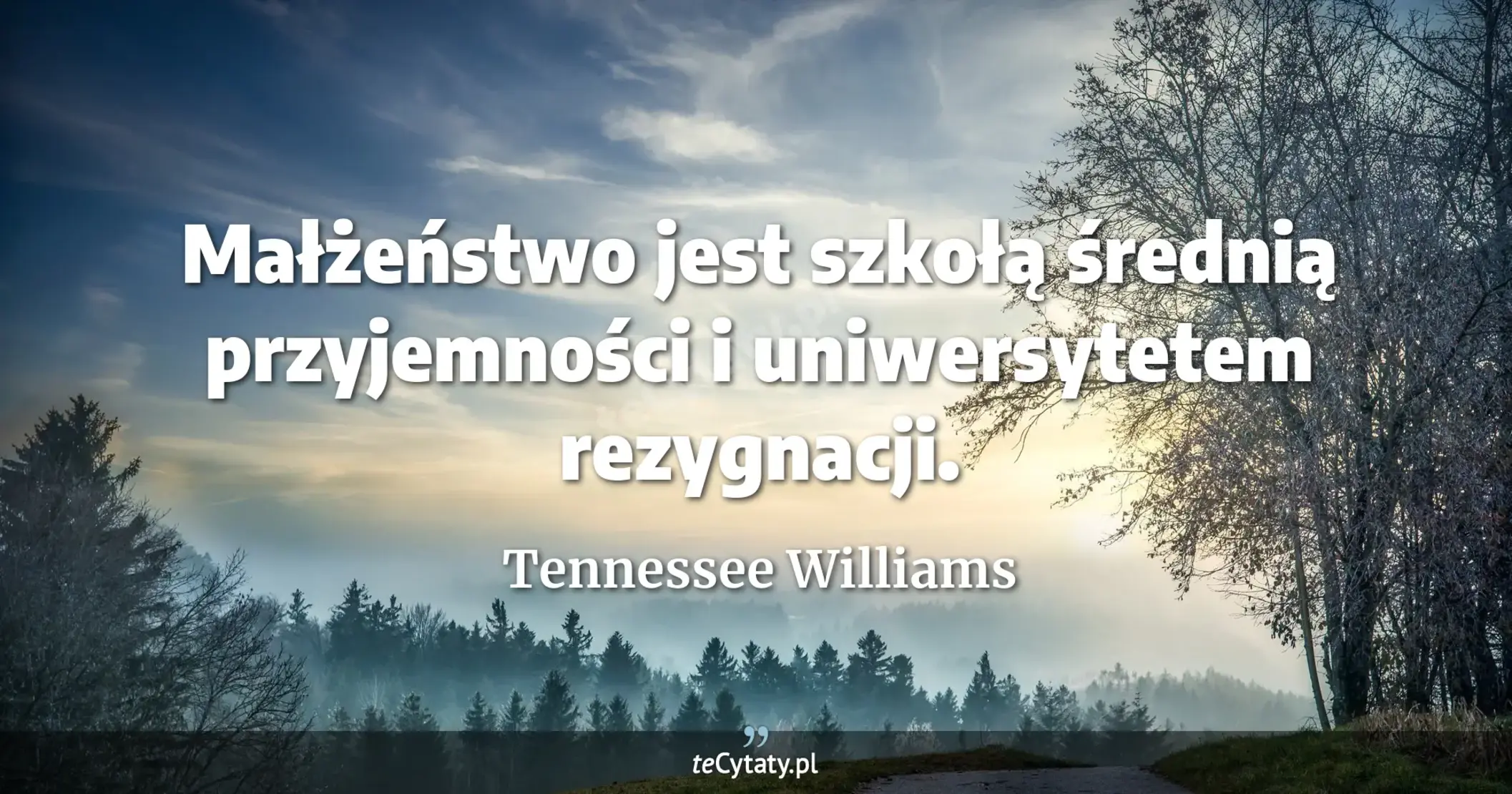 Małżeństwo jest szkołą średnią przyjemności i uniwersytetem rezygnacji. - Tennessee Williams