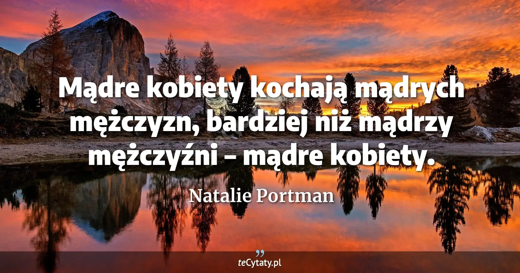 Mądre kobiety kochają mądrych mężczyzn, bardziej niż mądrzy mężczyźni – mądre kobiety. - Natalie Portman