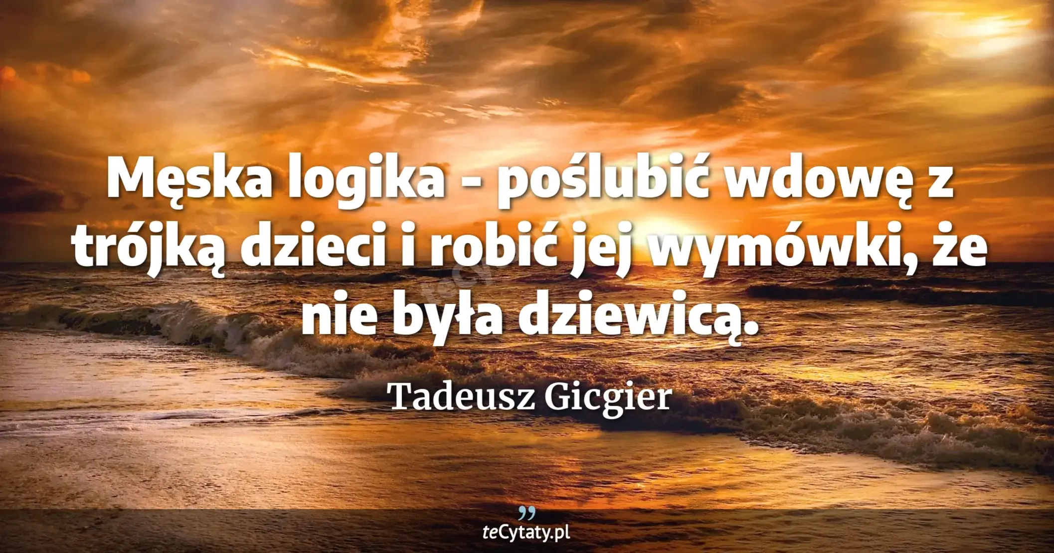 Męska logika - poślubić wdowę z trójką dzieci i robić jej wymówki, że nie była dziewicą. - Tadeusz Gicgier
