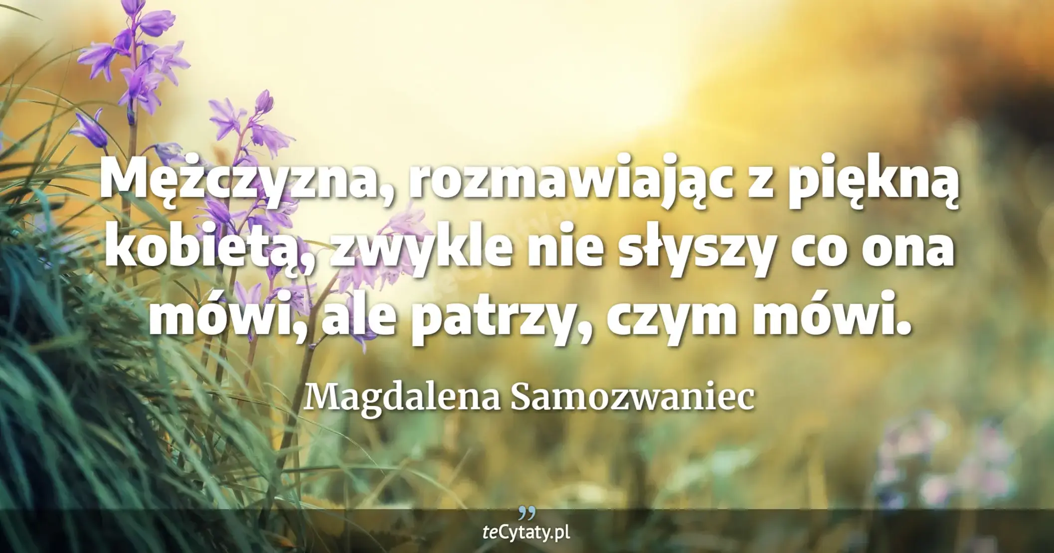 Mężczyzna, rozmawiając z piękną kobietą, zwykle nie słyszy co ona mówi, ale patrzy, czym mówi. - Magdalena Samozwaniec