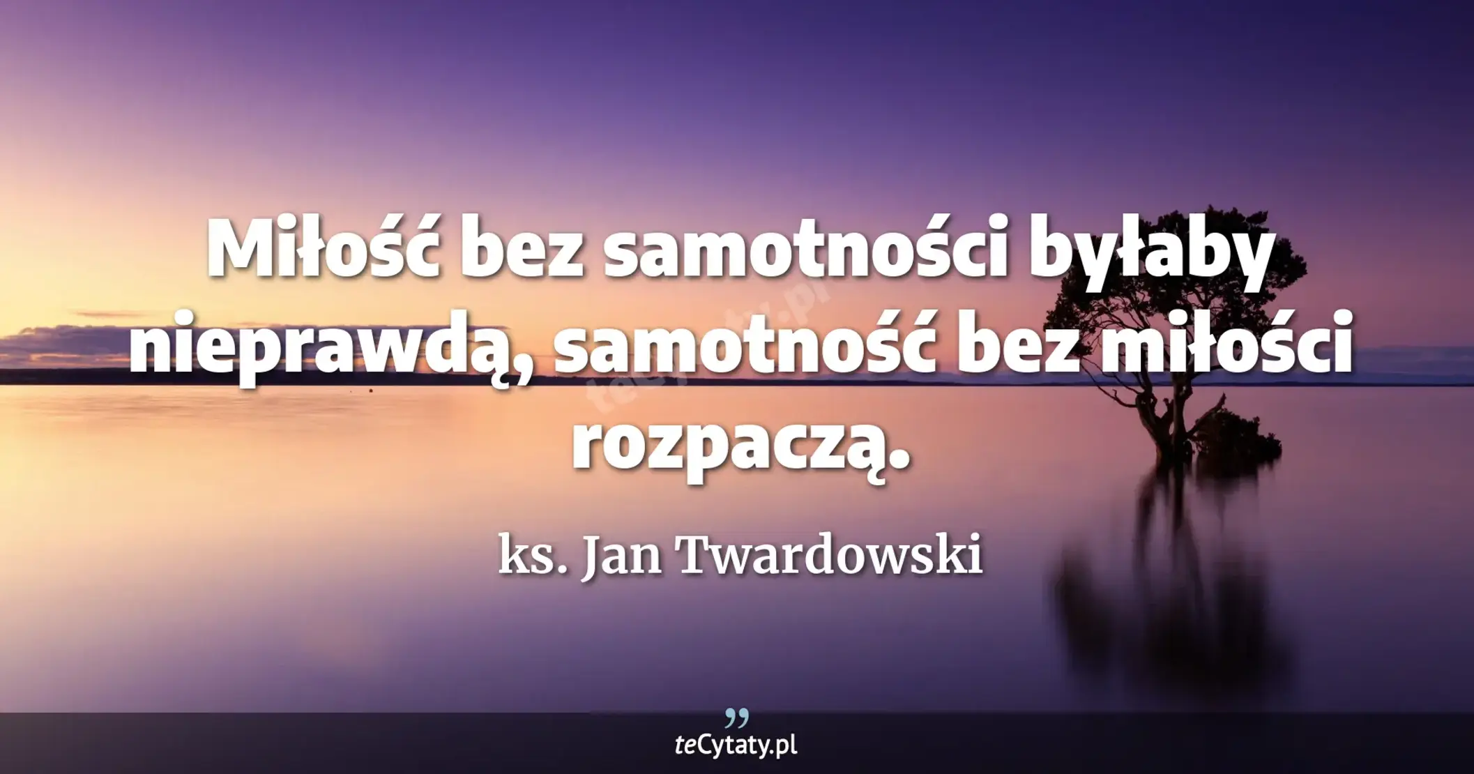 Miłość bez samotności byłaby nieprawdą, samotność bez miłości rozpaczą. - ks. Jan Twardowski