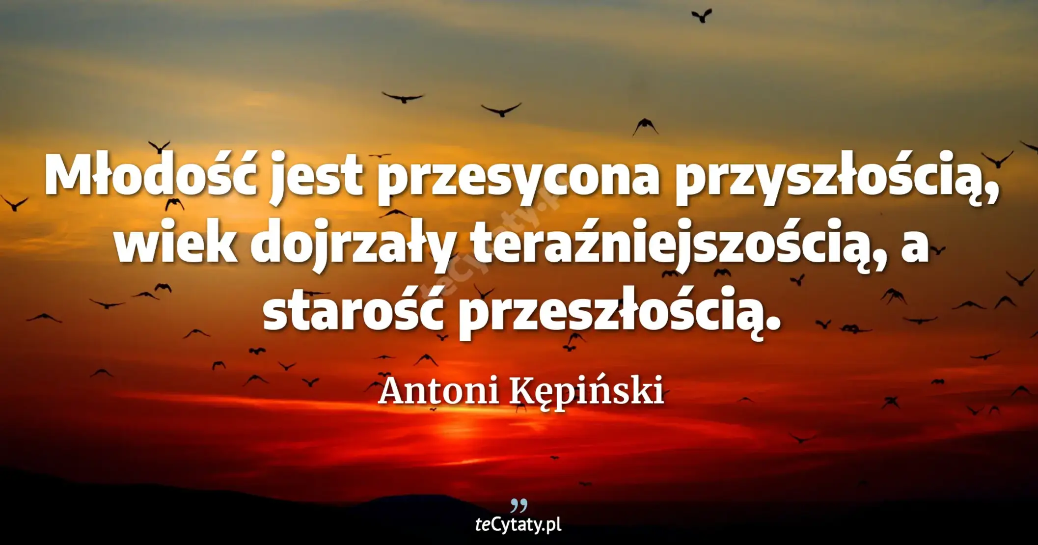 Młodość jest przesycona przyszłością, wiek dojrzały teraźniejszością, a starość przeszłością. - Antoni Kępiński