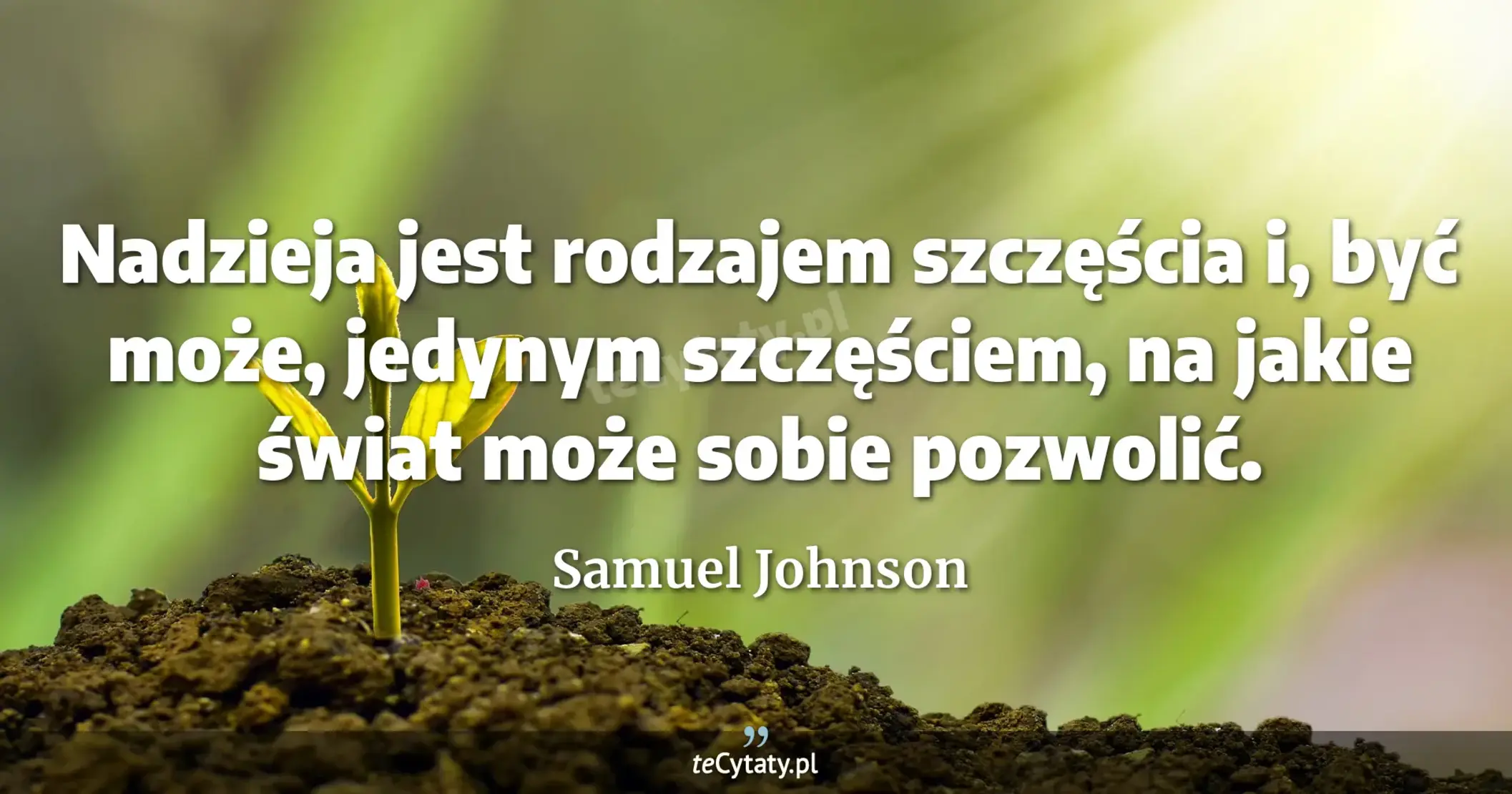Nadzieja jest rodzajem szczęścia i, być może, jedynym szczęściem, na jakie świat może sobie pozwolić. - Samuel Johnson