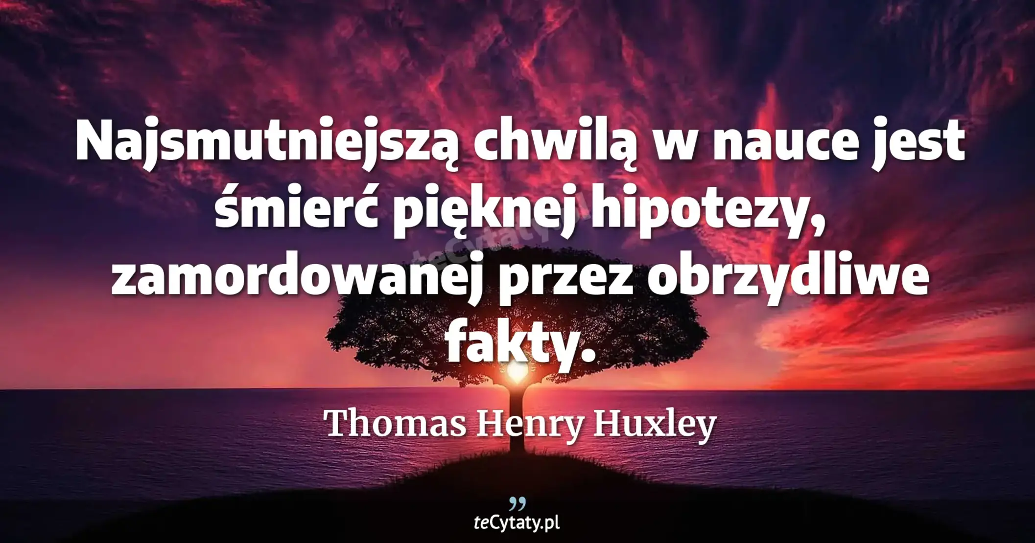 Najsmutniejszą chwilą w nauce jest śmierć pięknej hipotezy, zamordowanej przez obrzydliwe fakty. - Thomas Henry Huxley