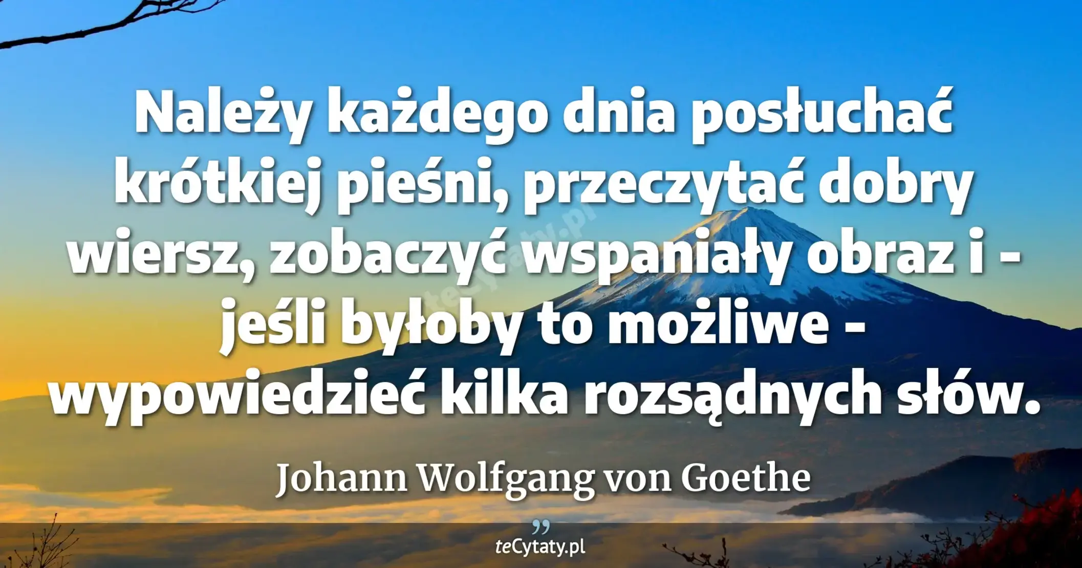 Należy każdego dnia posłuchać krótkiej pieśni, przeczytać dobry wiersz, zobaczyć wspaniały obraz i - jeśli byłoby to możliwe - wypowiedzieć kilka rozsądnych słów. - Johann Wolfgang von Goethe