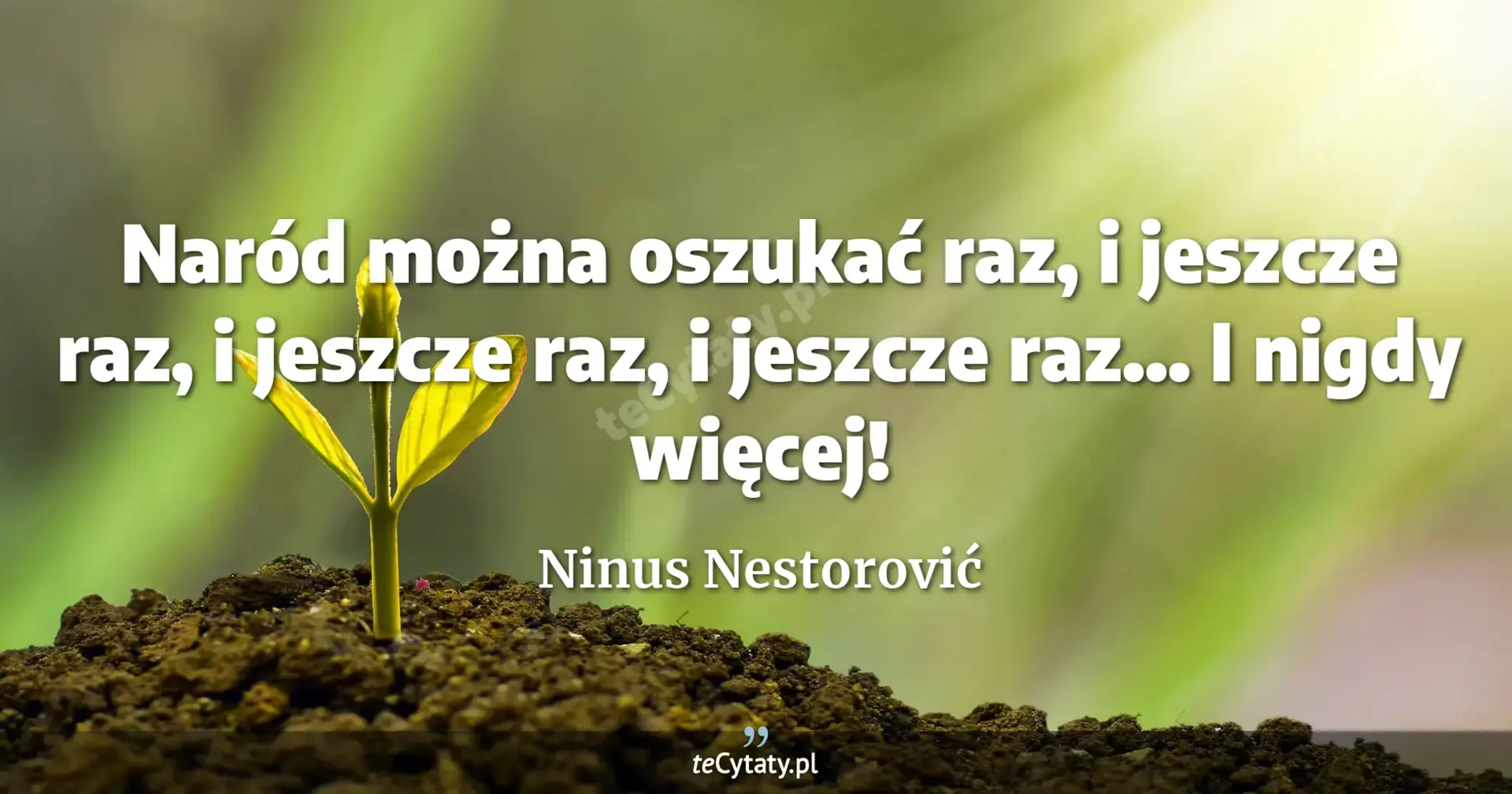 Naród można oszukać raz, i jeszcze raz, i jeszcze raz, i jeszcze raz... I nigdy więcej! - Ninus Nestorović