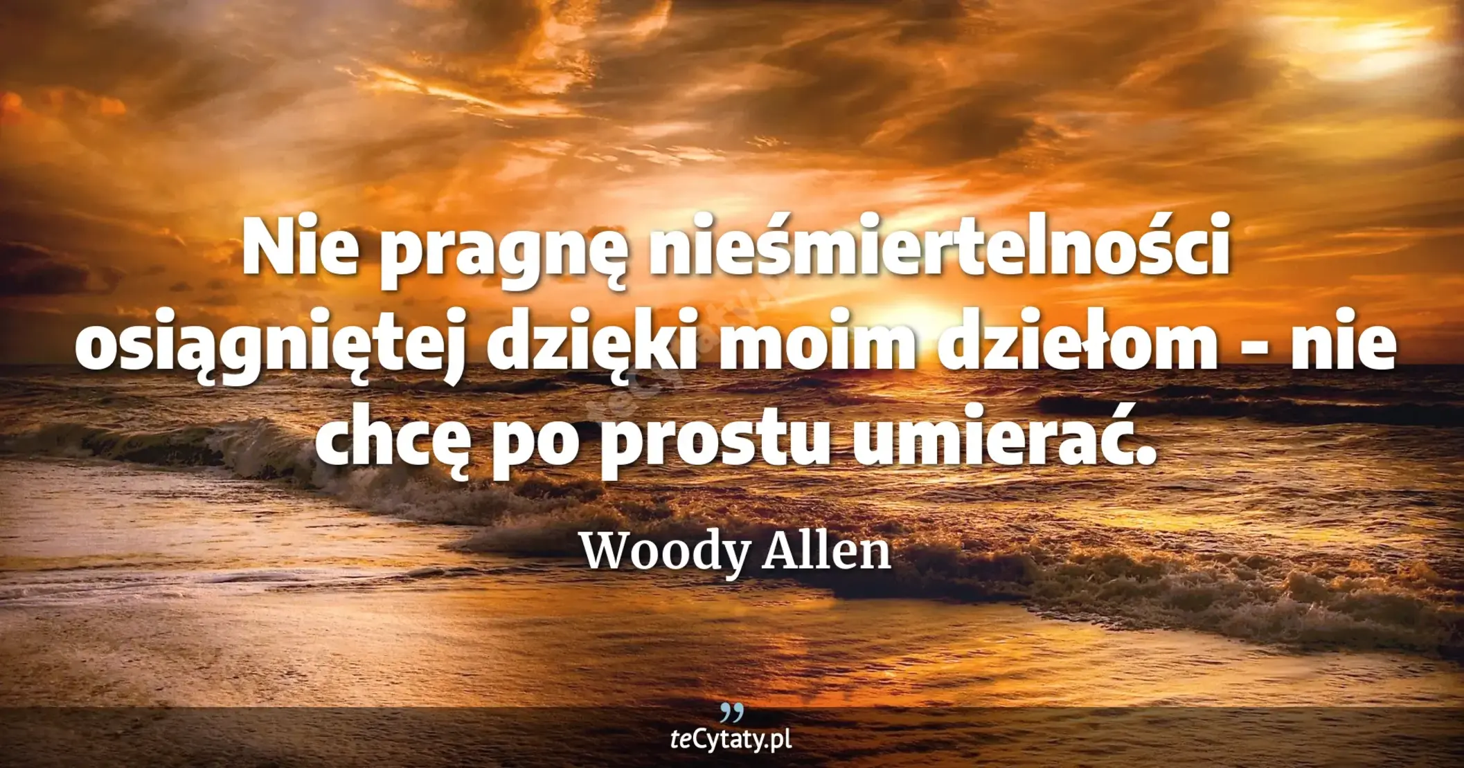 Nie pragnę nieśmiertelności osiągniętej dzięki moim dziełom - nie chcę po prostu umierać. - Woody Allen