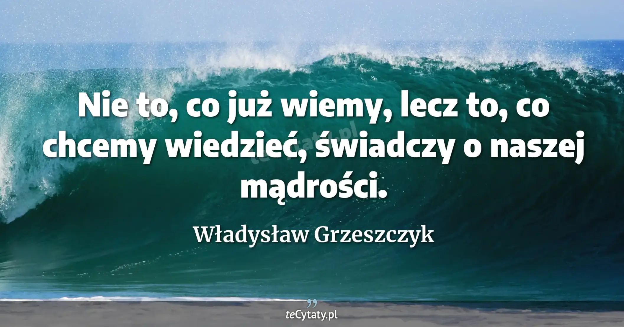 Nie to, co już wiemy, lecz to, co chcemy wiedzieć, świadczy o naszej mądrości. - Władysław Grzeszczyk