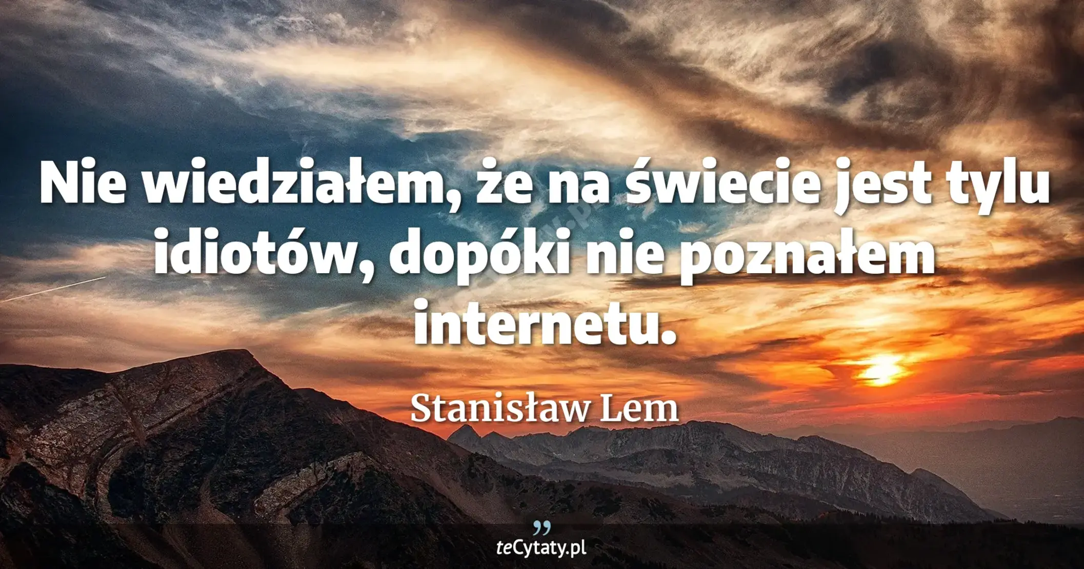 Nie wiedziałem, że na świecie jest tylu idiotów, dopóki nie poznałem internetu. - Stanisław Lem