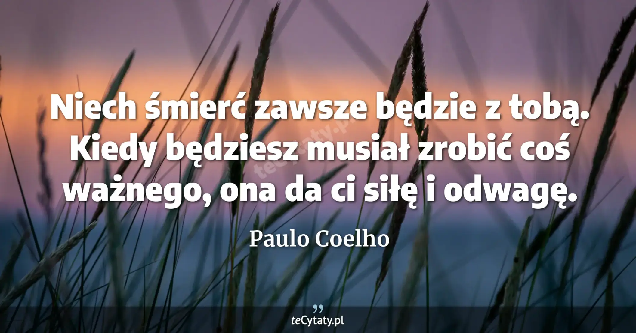 Niech śmierć zawsze będzie z tobą. Kiedy będziesz musiał zrobić coś ważnego, ona da ci siłę i odwagę. - Paulo Coelho