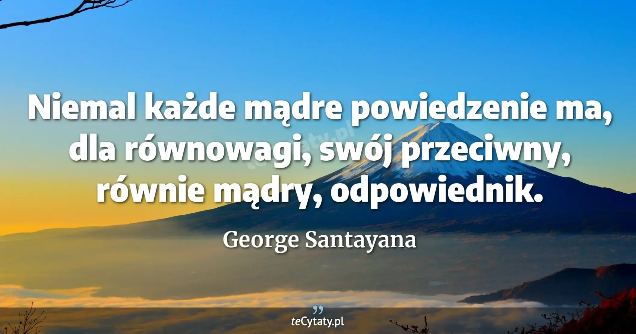 Niemal każde mądre powiedzenie ma, dla równowagi, swój przeciwny, równie mądry, odpowiednik. - George Santayana