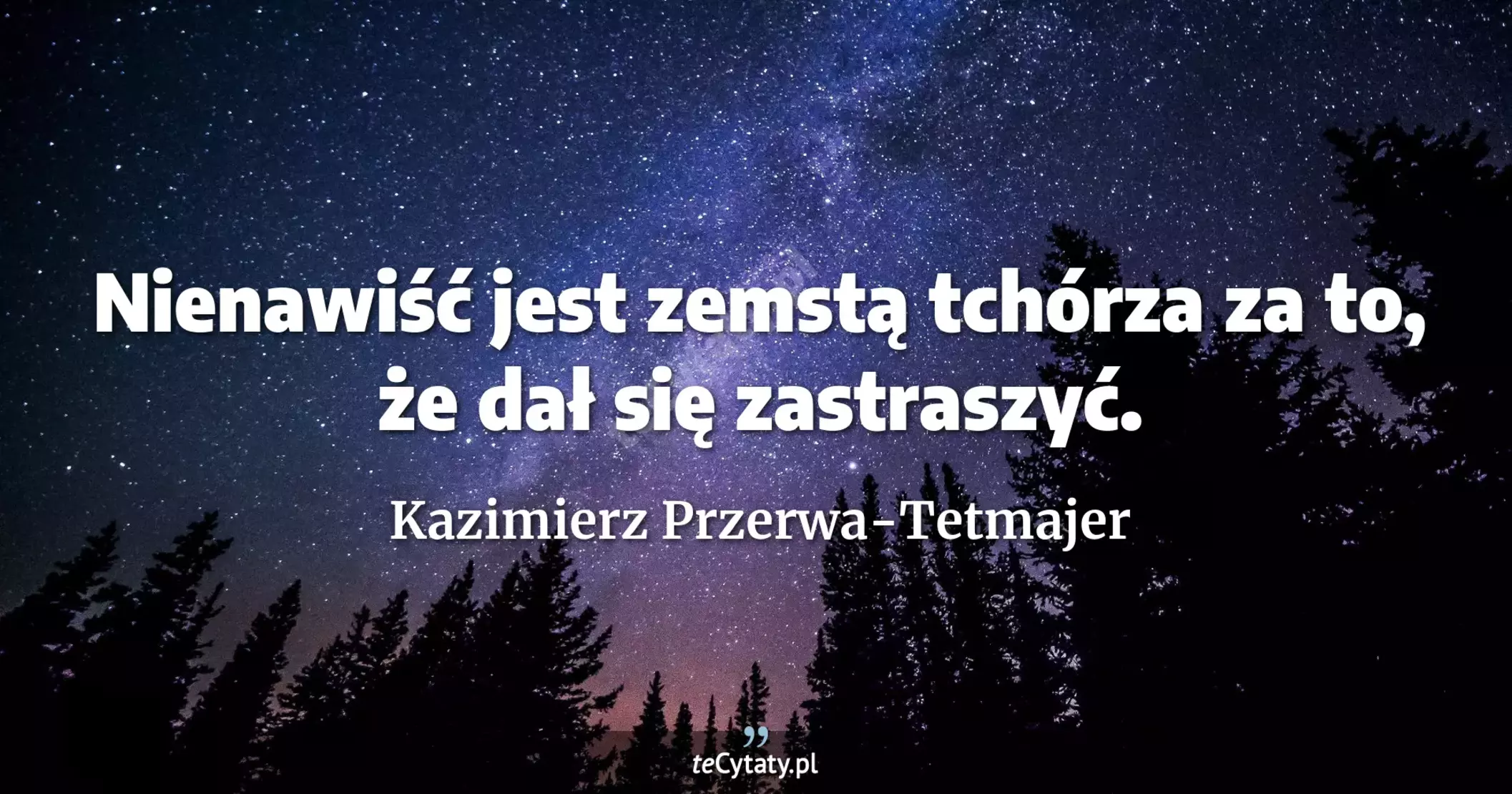 Nienawiść jest zemstą tchórza za to, że dał się zastraszyć. - Kazimierz Przerwa-Tetmajer