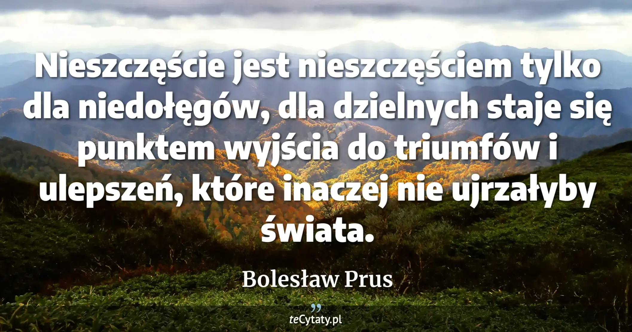 Nieszczęście jest nieszczęściem tylko dla niedołęgów, dla dzielnych staje się punktem wyjścia do triumfów i ulepszeń, które inaczej nie ujrzałyby świata. - Bolesław Prus