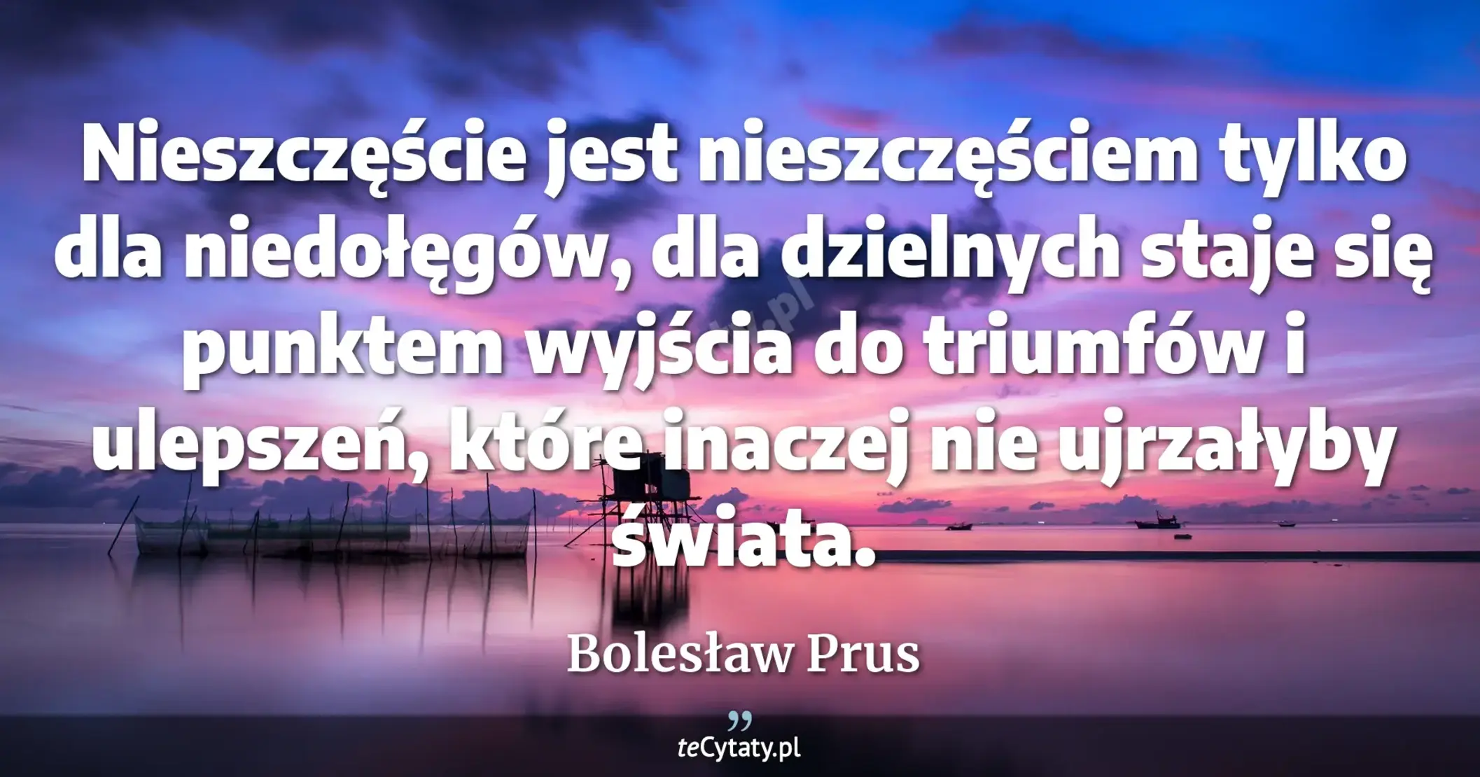 Nieszczęście jest nieszczęściem tylko dla niedołęgów, dla dzielnych staje się punktem wyjścia do triumfów i ulepszeń, które inaczej nie ujrzałyby świata. - Bolesław Prus