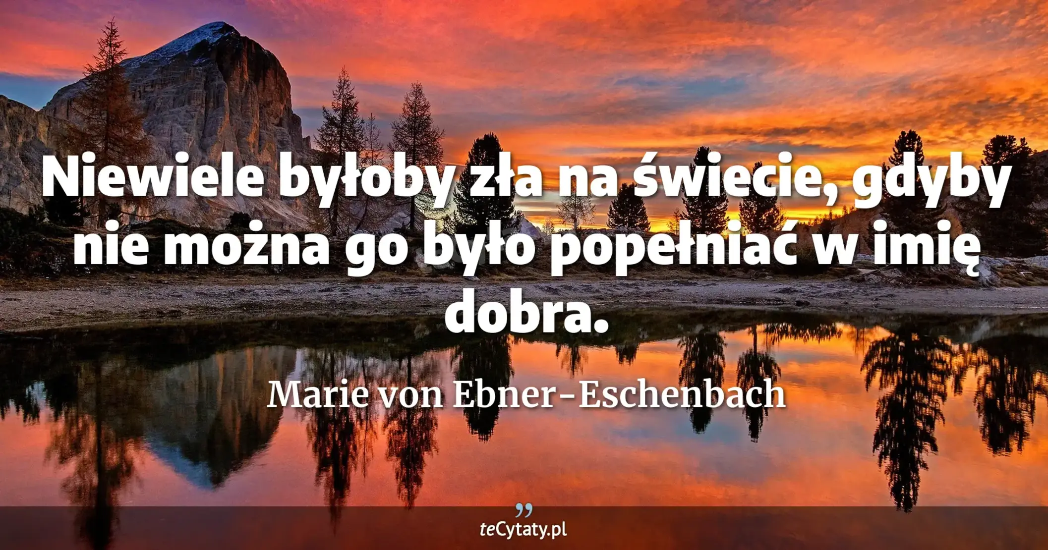 Niewiele byłoby zła na świecie, gdyby nie można go było popełniać w imię dobra. - Marie von Ebner-Eschenbach