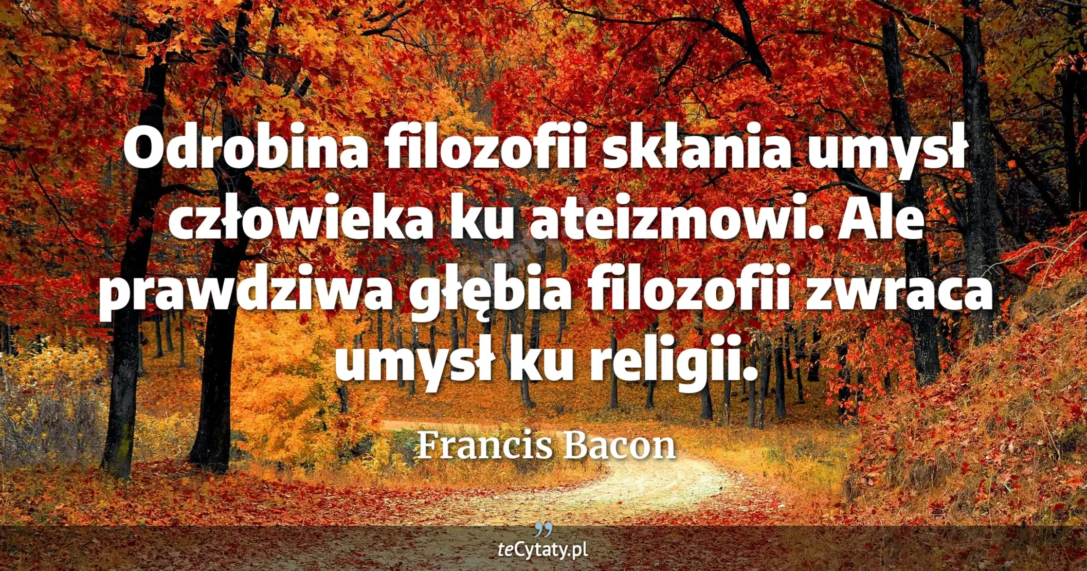 Odrobina filozofii skłania umysł człowieka ku ateizmowi. Ale prawdziwa głębia filozofii zwraca umysł ku religii. - Francis Bacon