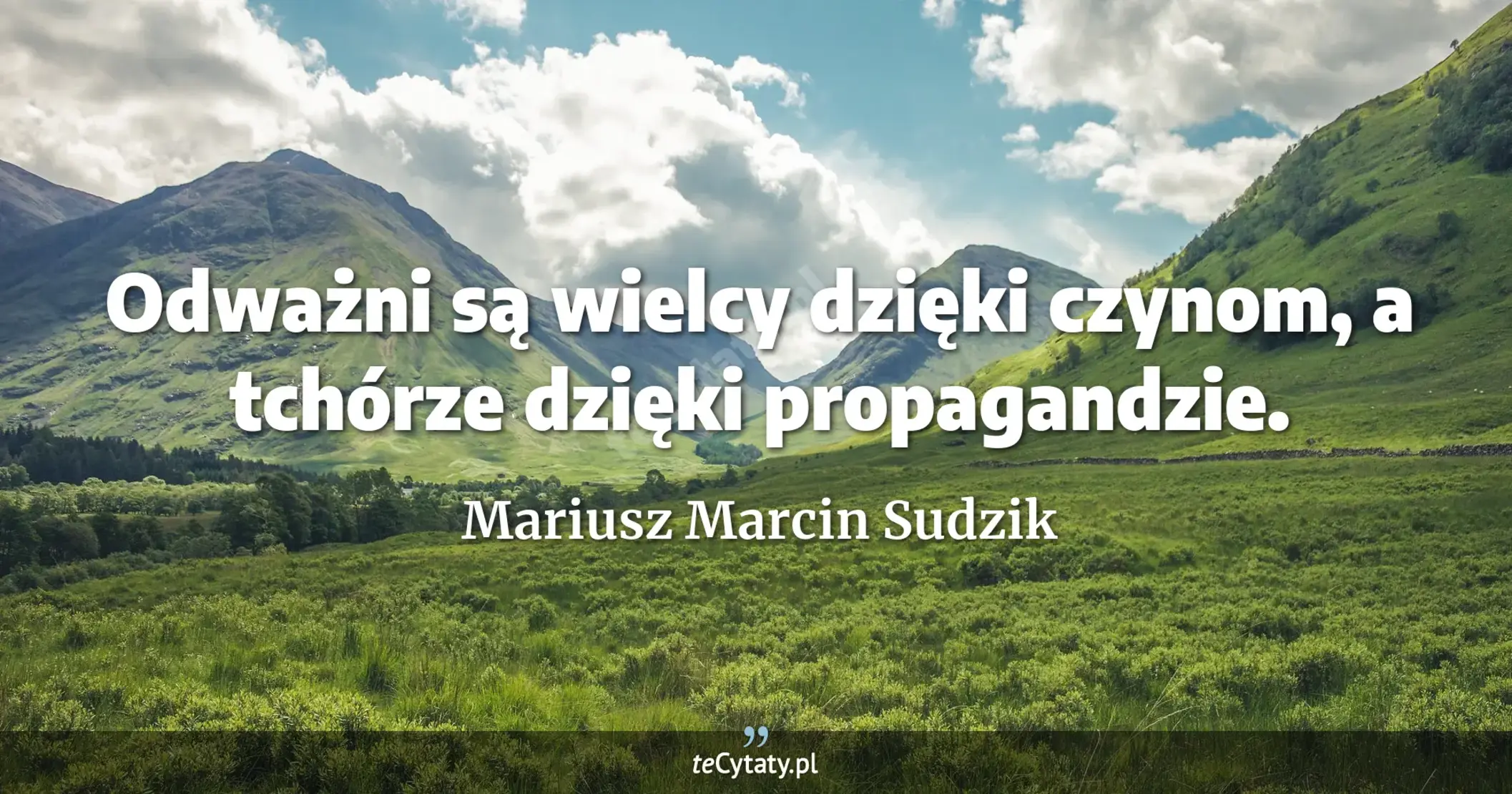 Odważni są wielcy dzięki czynom, a tchórze dzięki propagandzie. - Mariusz Marcin Sudzik