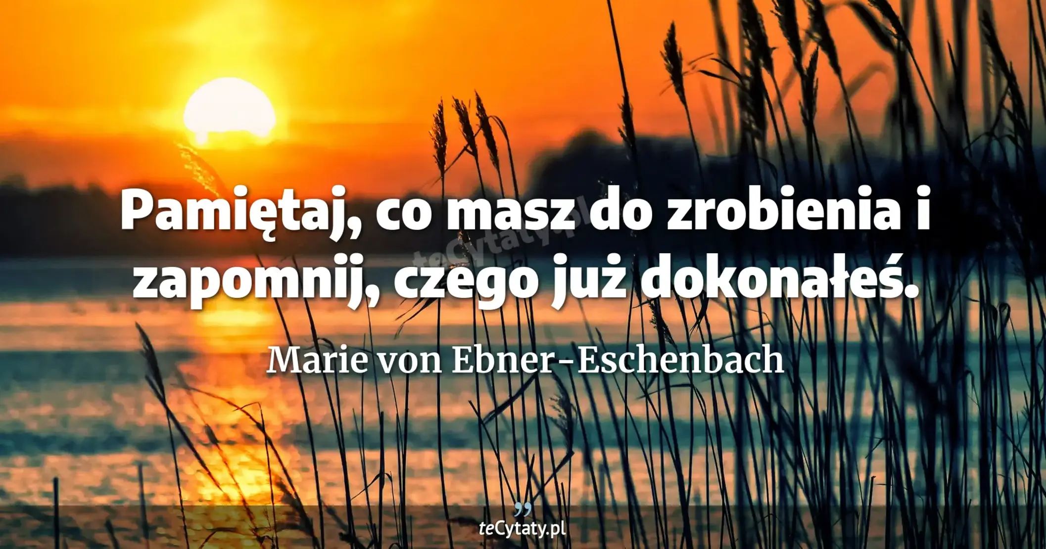 Pamiętaj, co masz do zrobienia i zapomnij, czego już dokonałeś. - Marie von Ebner-Eschenbach