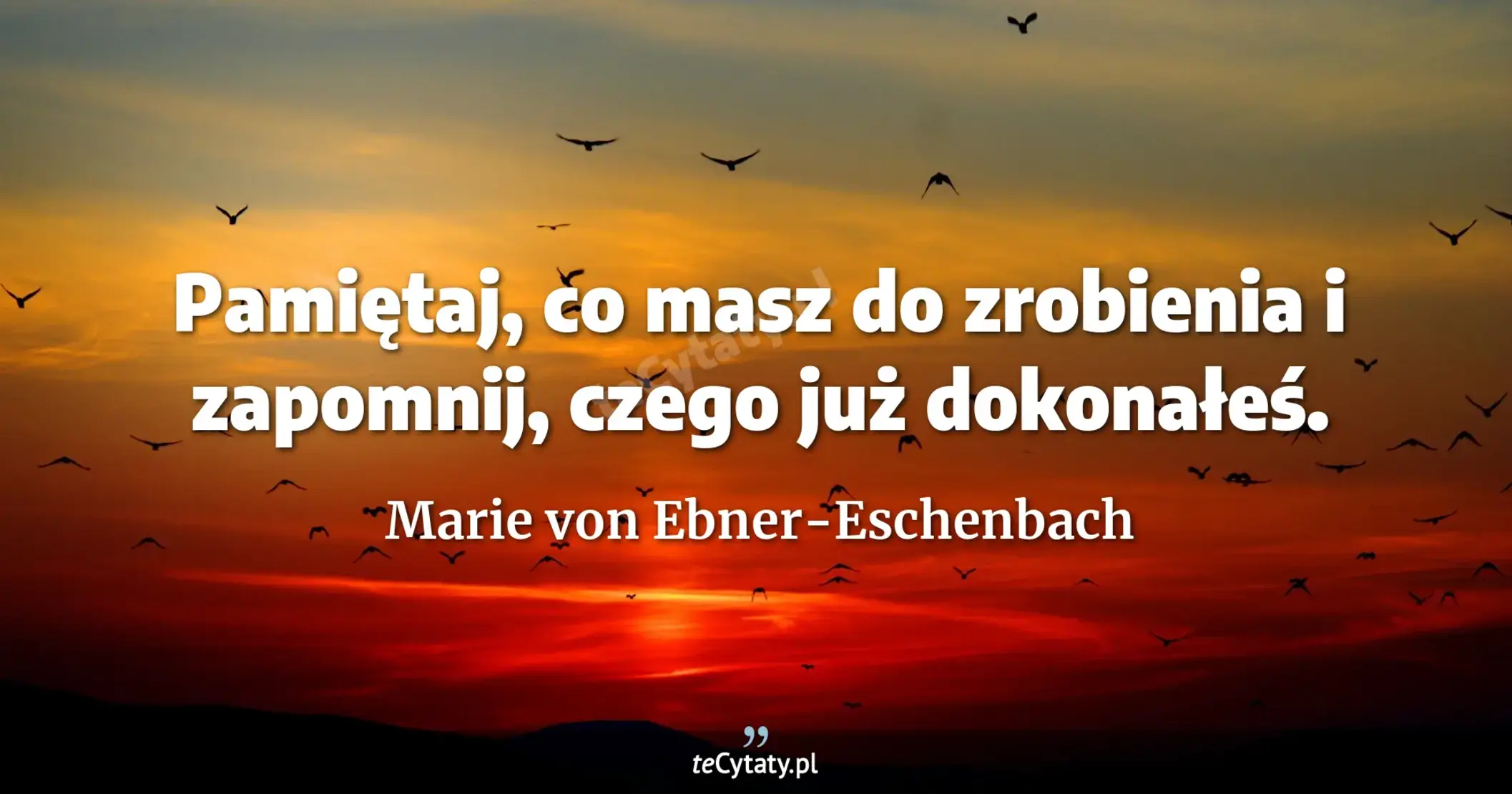 Pamiętaj, co masz do zrobienia i zapomnij, czego już dokonałeś. - Marie von Ebner-Eschenbach