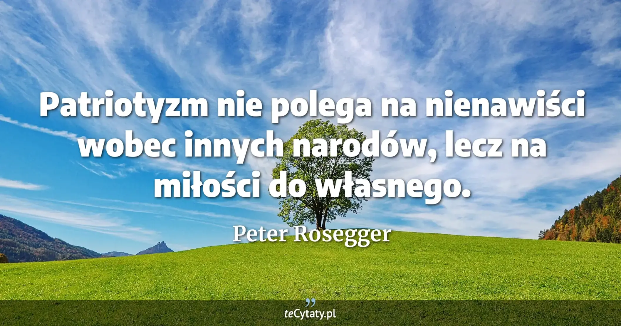 Patriotyzm nie polega na nienawiści wobec innych narodów, lecz na miłości do własnego. - Peter Rosegger