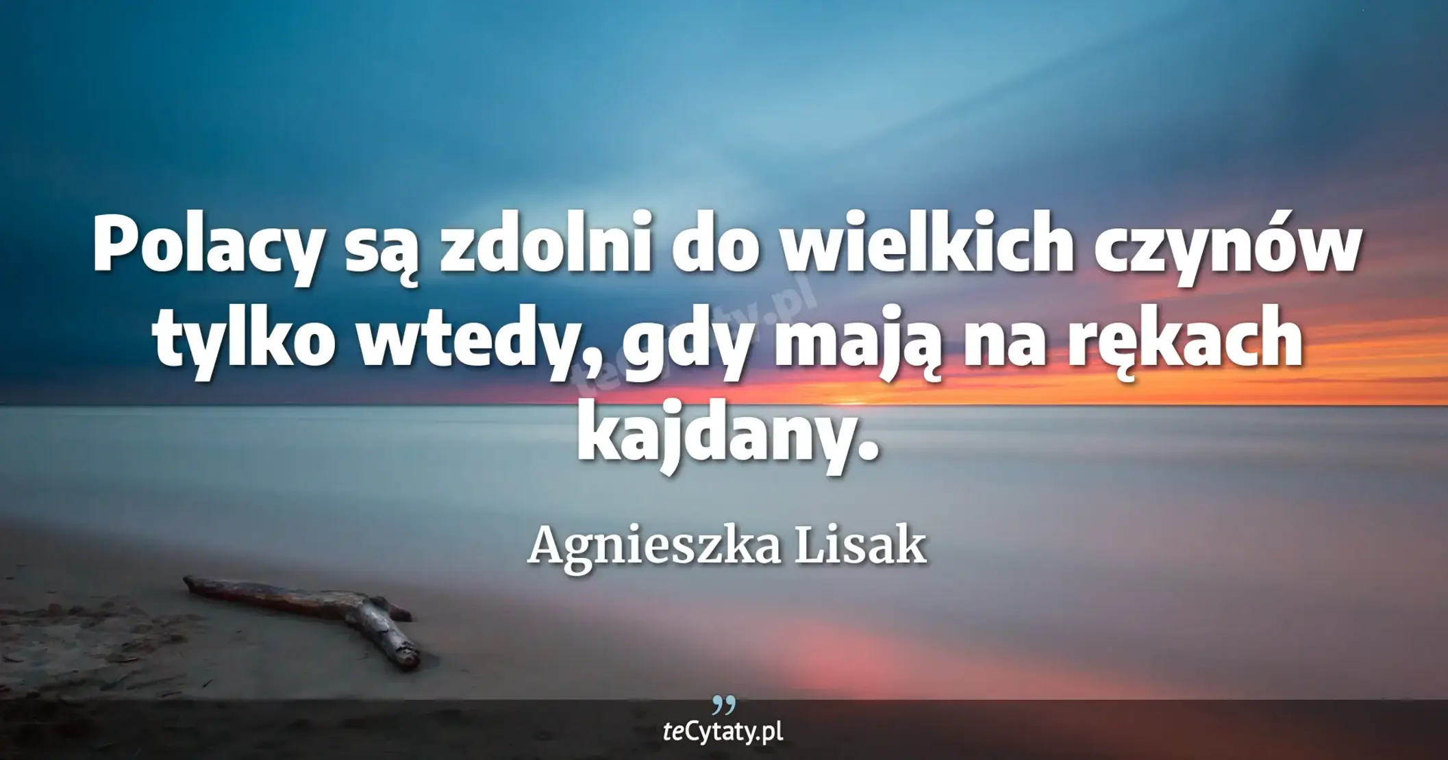 Polacy są zdolni do wielkich czynów tylko wtedy, gdy mają na rękach kajdany. - Agnieszka Lisak