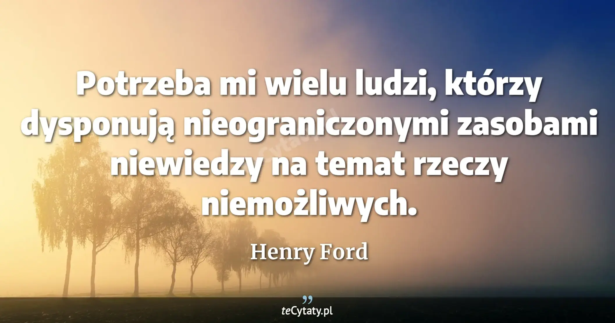 Potrzeba mi wielu ludzi, którzy dysponują nieograniczonymi zasobami niewiedzy na temat rzeczy niemożliwych. - Henry Ford