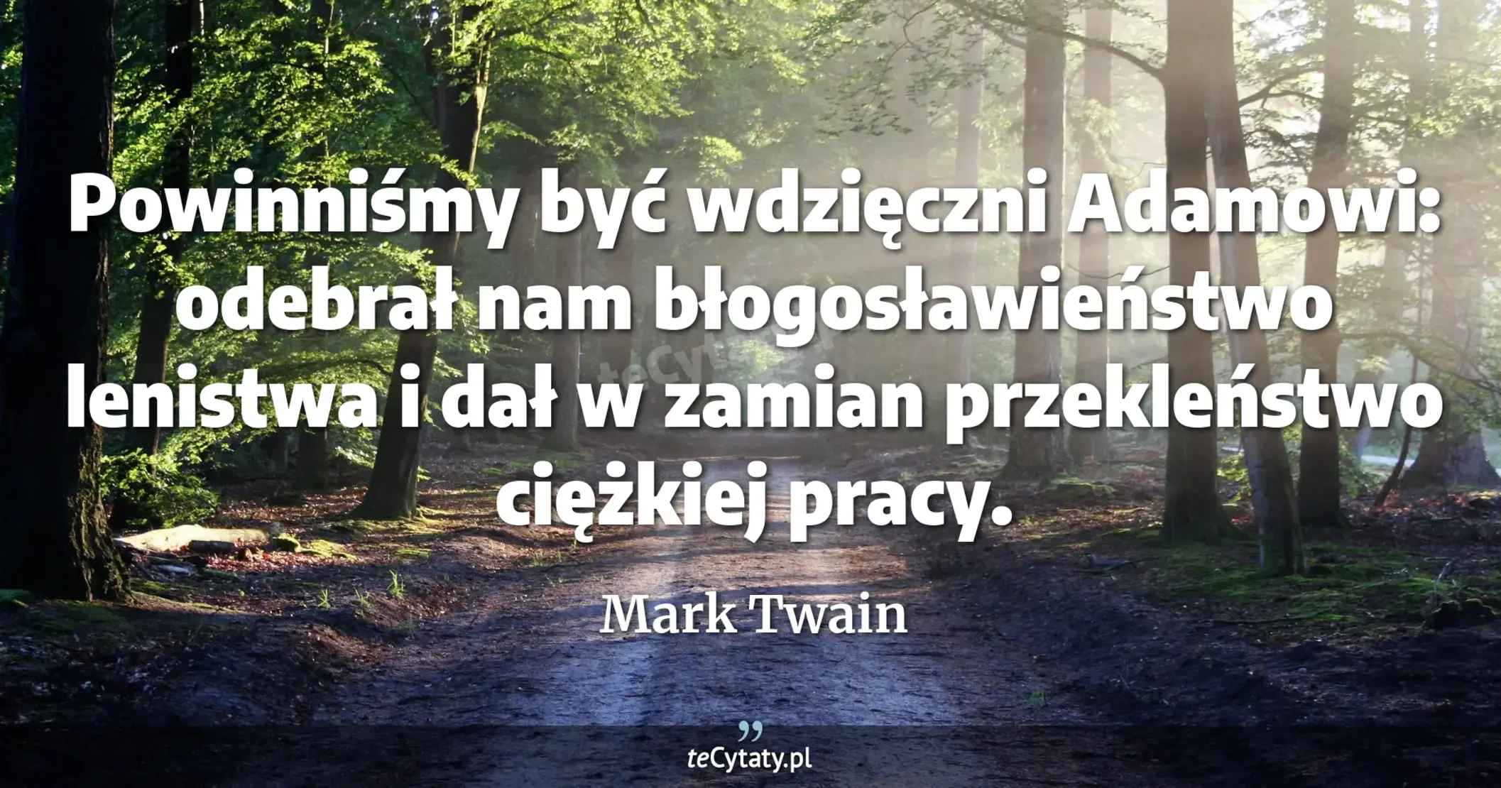 Powinniśmy być wdzięczni Adamowi: odebrał nam błogosławieństwo lenistwa i dał w zamian przekleństwo ciężkiej pracy. - Mark Twain
