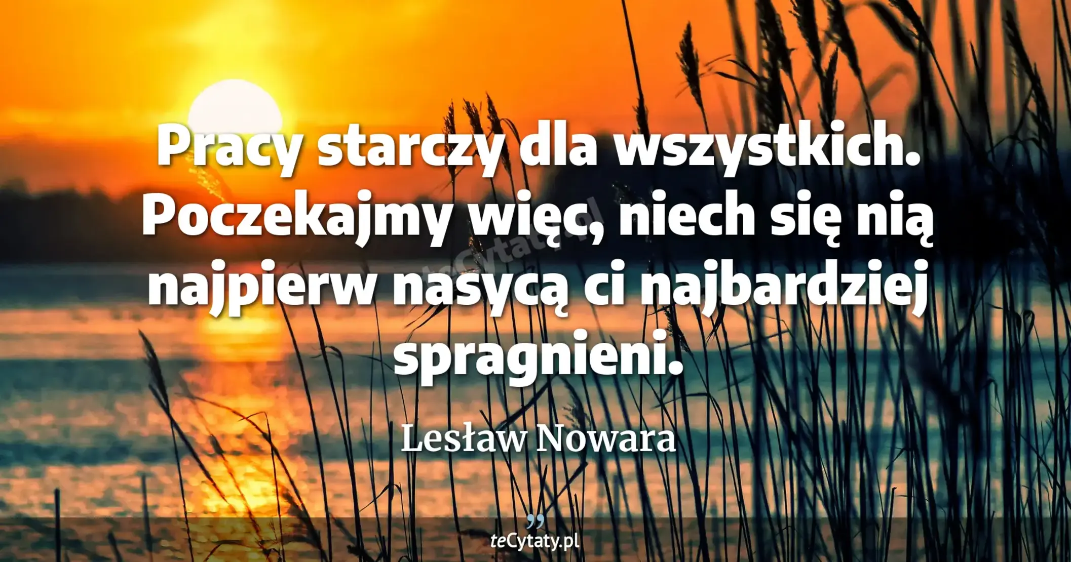 Pracy starczy dla wszystkich. Poczekajmy więc, niech się nią najpierw nasycą ci najbardziej spragnieni. - Lesław Nowara