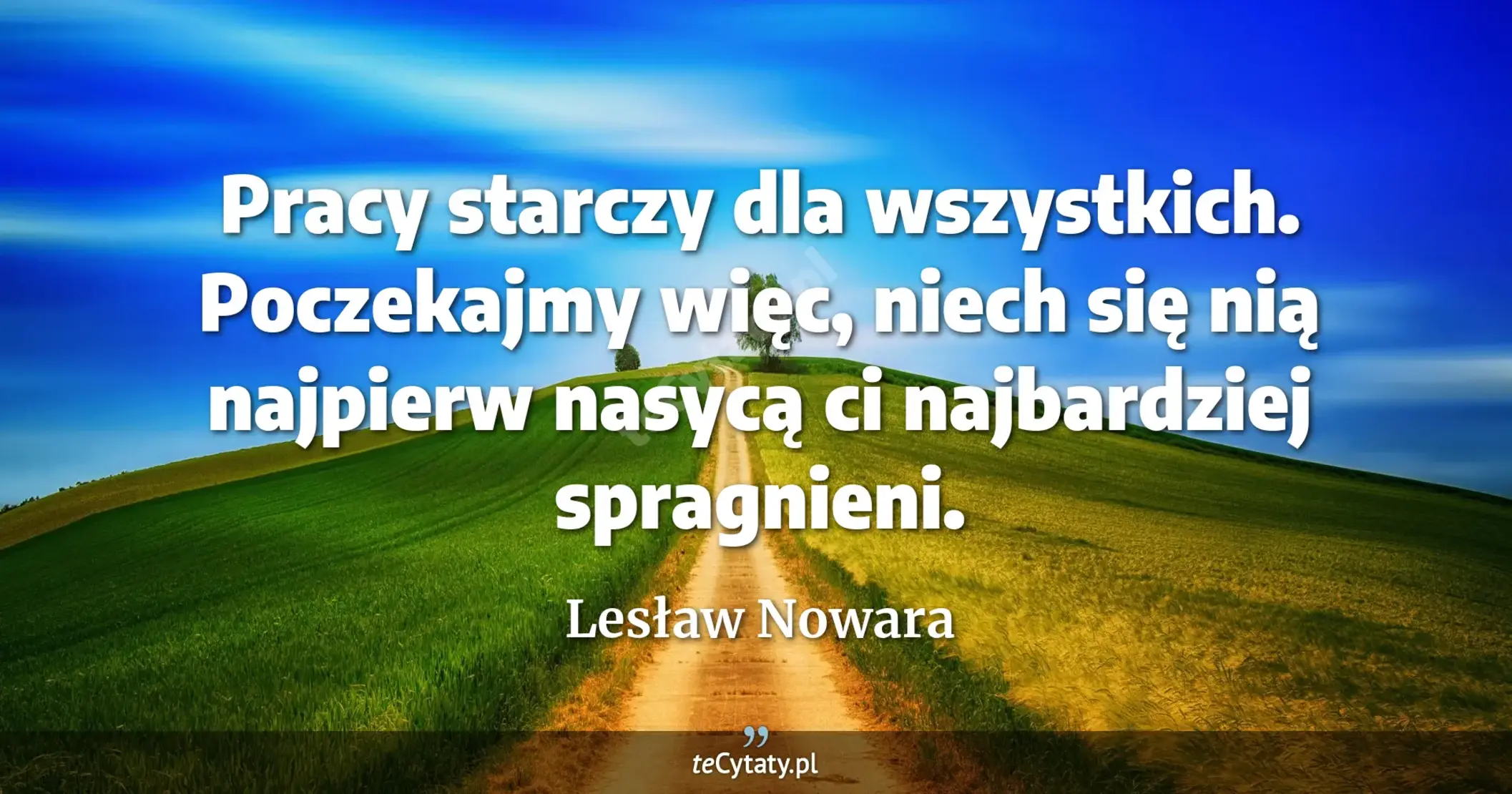 Pracy starczy dla wszystkich. Poczekajmy więc, niech się nią najpierw nasycą ci najbardziej spragnieni. - Lesław Nowara